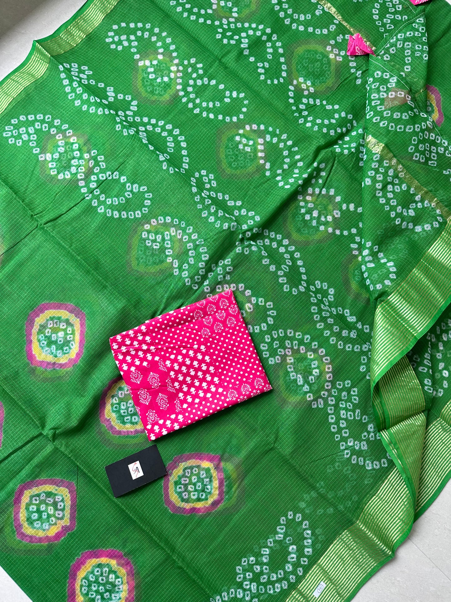 Hand Tye n Dye Bandhini Pure Kota Cotton Doria Saree