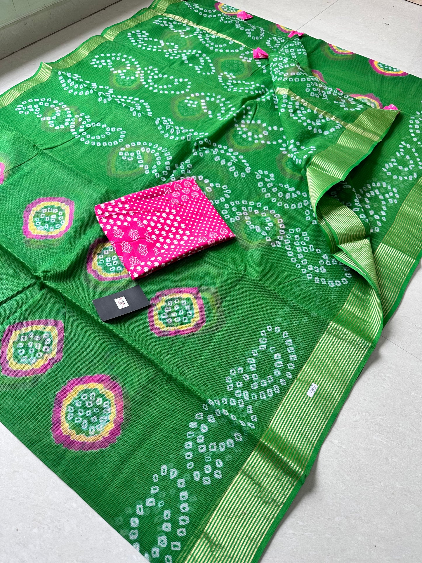 Hand Tye n Dye Bandhini Pure Kota Cotton Doria Saree