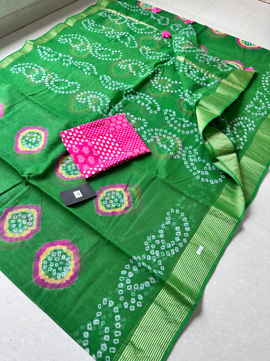 Hand Tye n Dye Bandhini Pure Kota Cotton Doria Saree