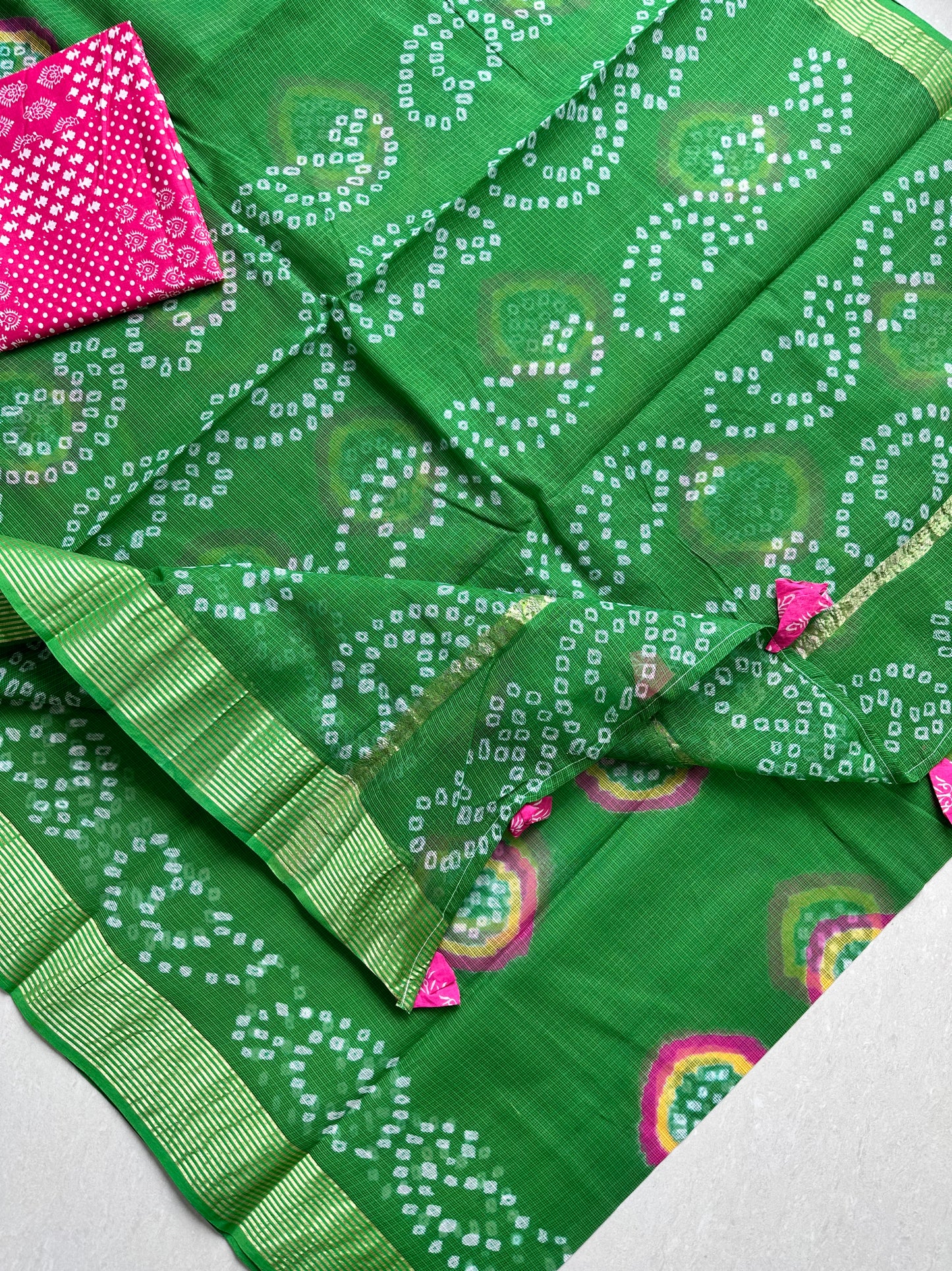 Hand Tye n Dye Bandhini Pure Kota Cotton Doria Saree