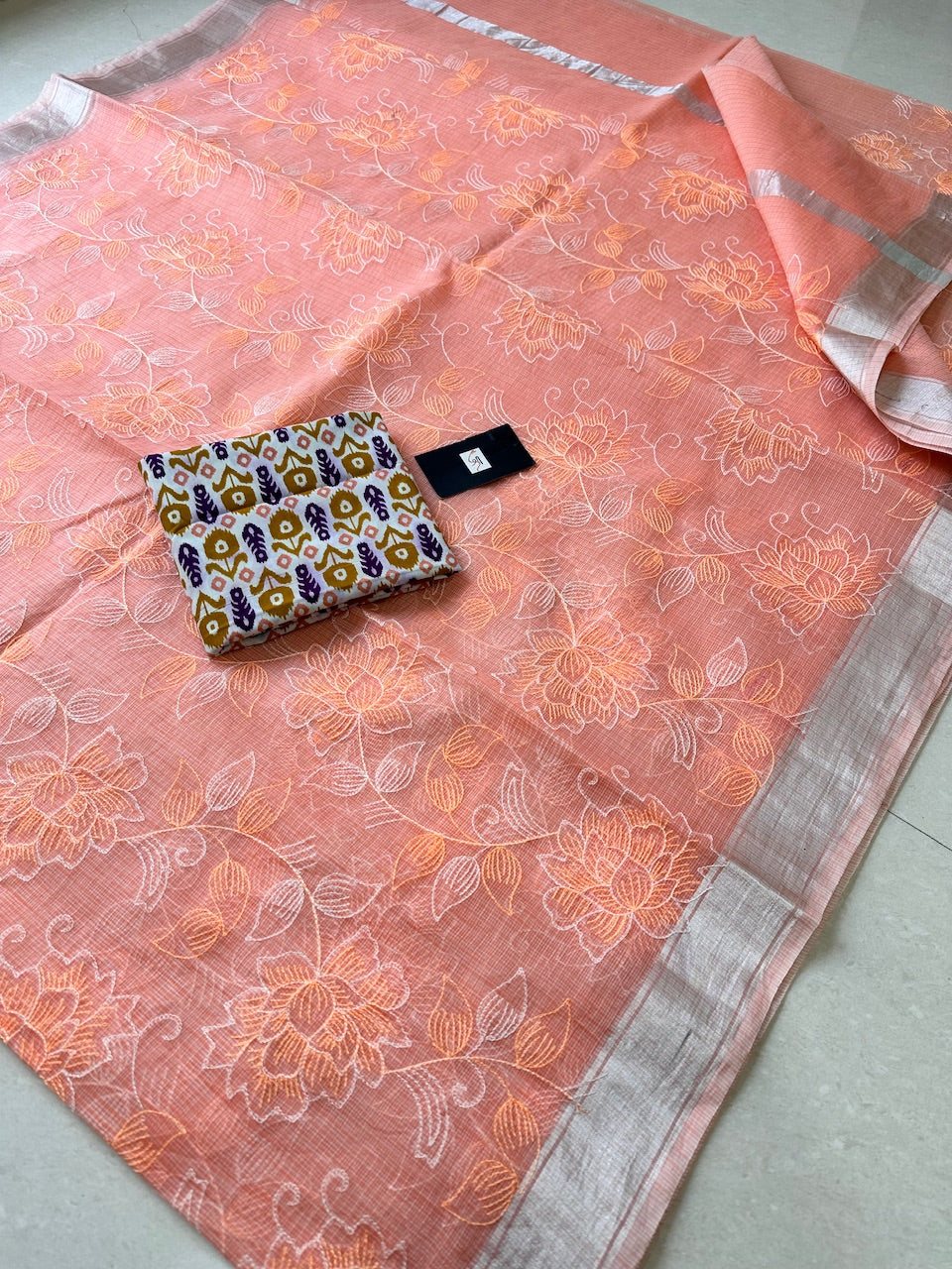 Embroidered Kota Cotton Doria Saree