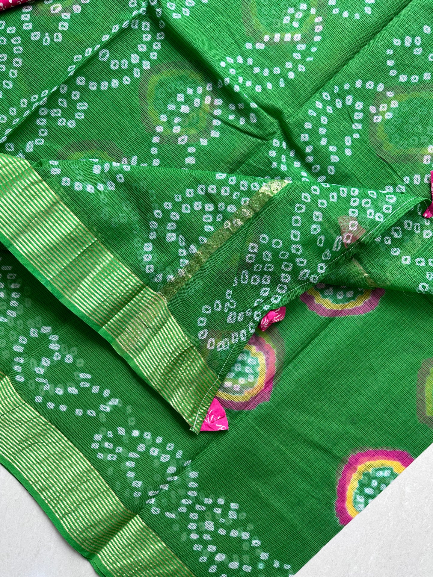 Hand Tye n Dye Bandhini Pure Kota Cotton Doria Saree