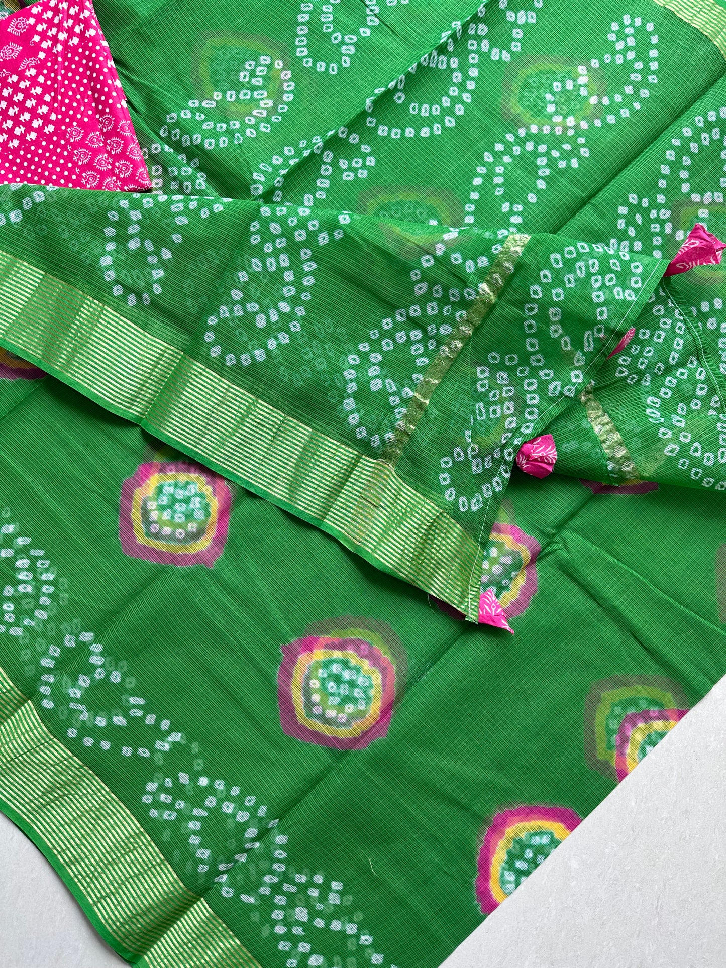 Hand Tye n Dye Bandhini Pure Kota Cotton Doria Saree