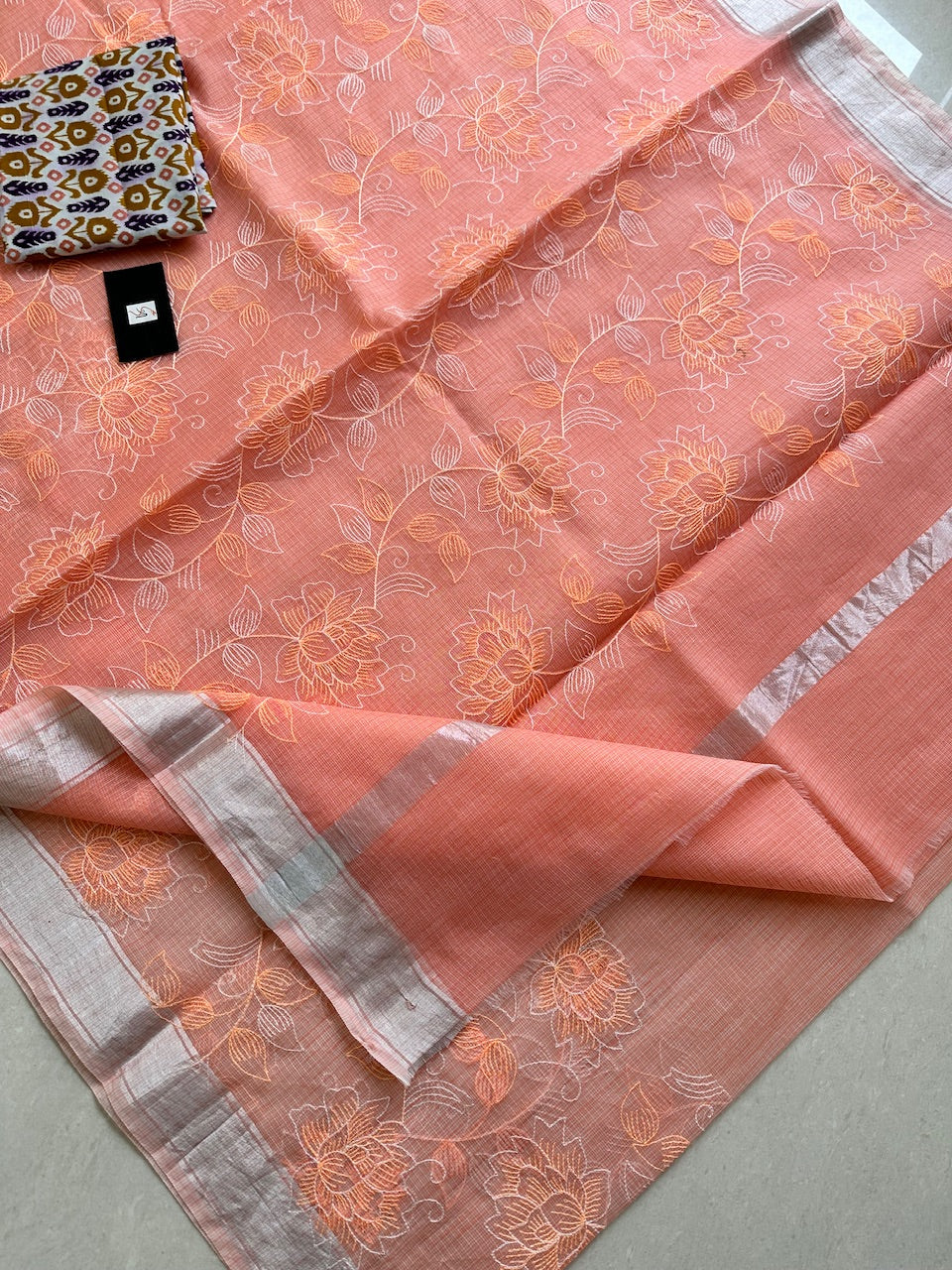 Embroidered Kota Cotton Doria Saree