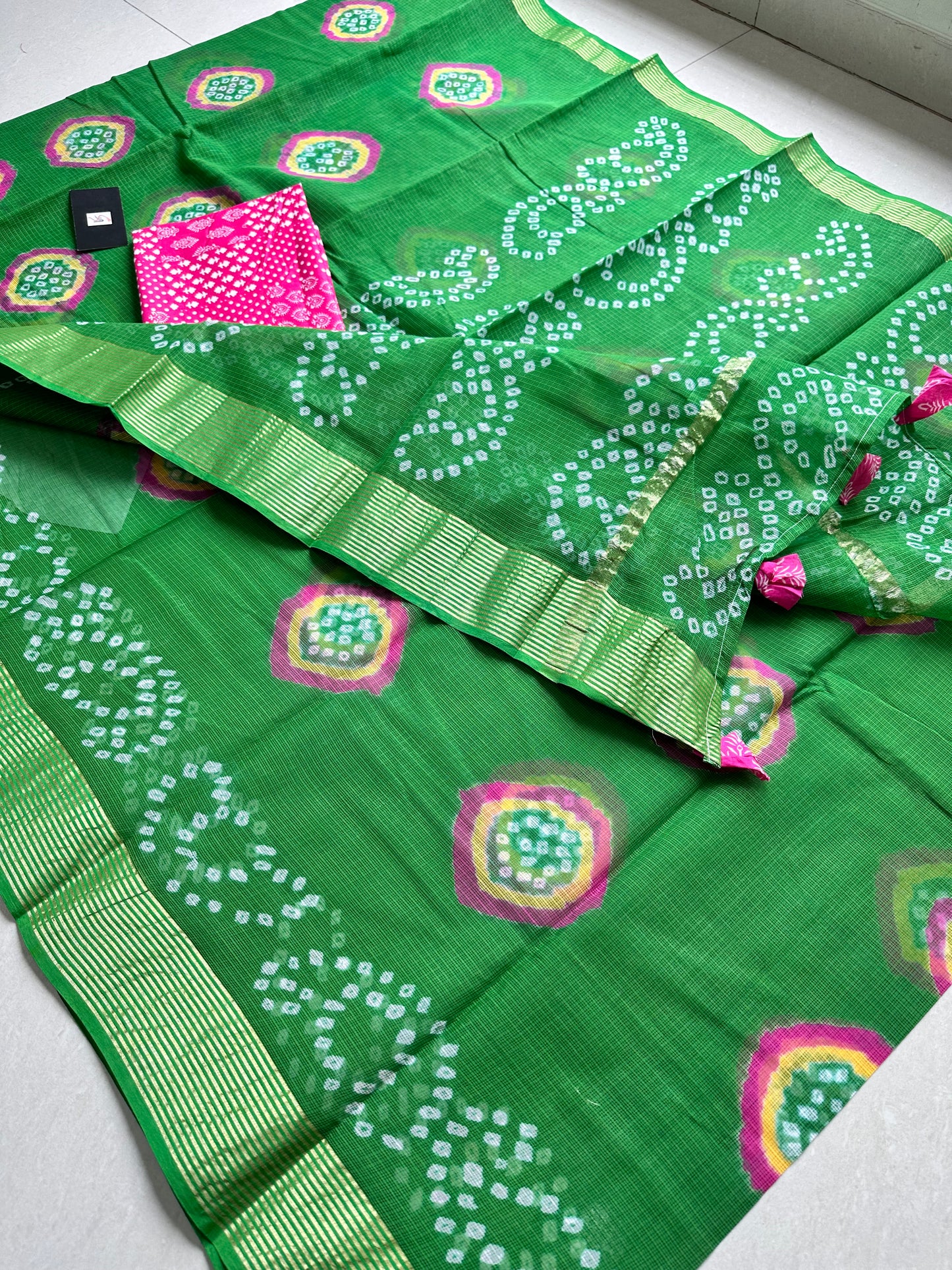 Hand Tye n Dye Bandhini Pure Kota Cotton Doria Saree