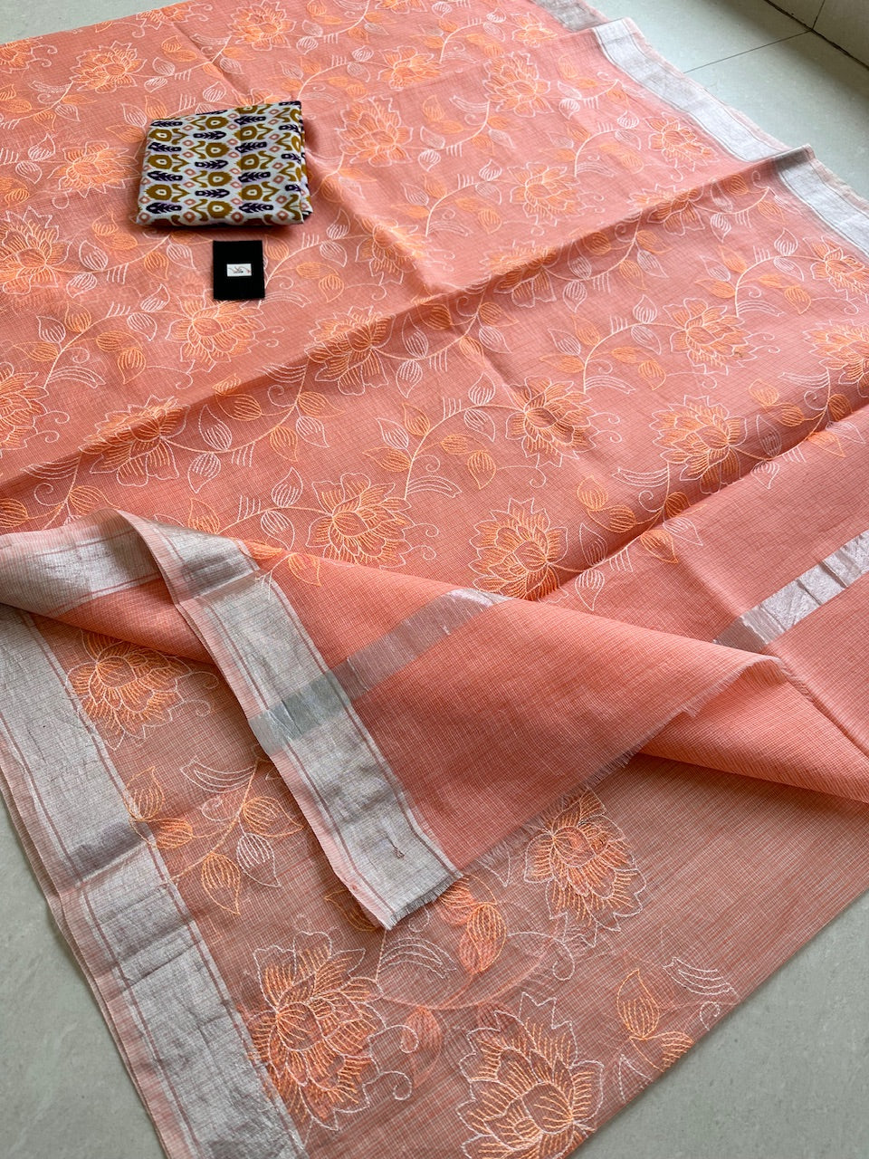 Embroidered Kota Cotton Doria Saree