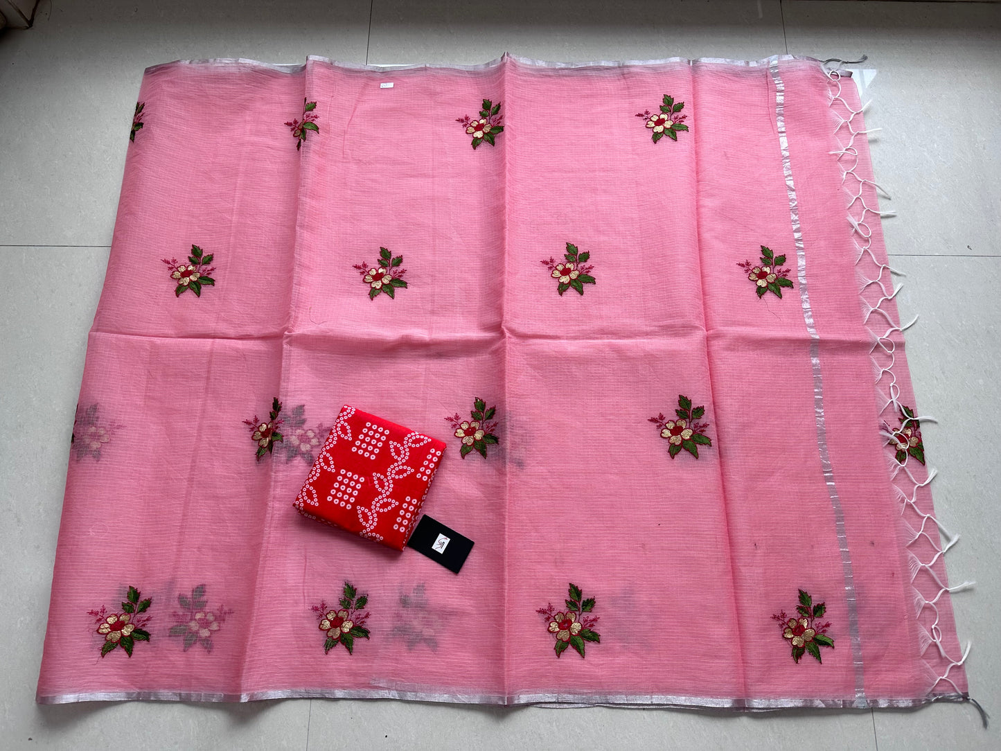 Embroidered Kota Cotton Doria Saree