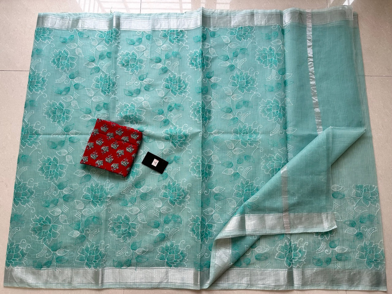 Embroidered Kota Cotton Doria Saree