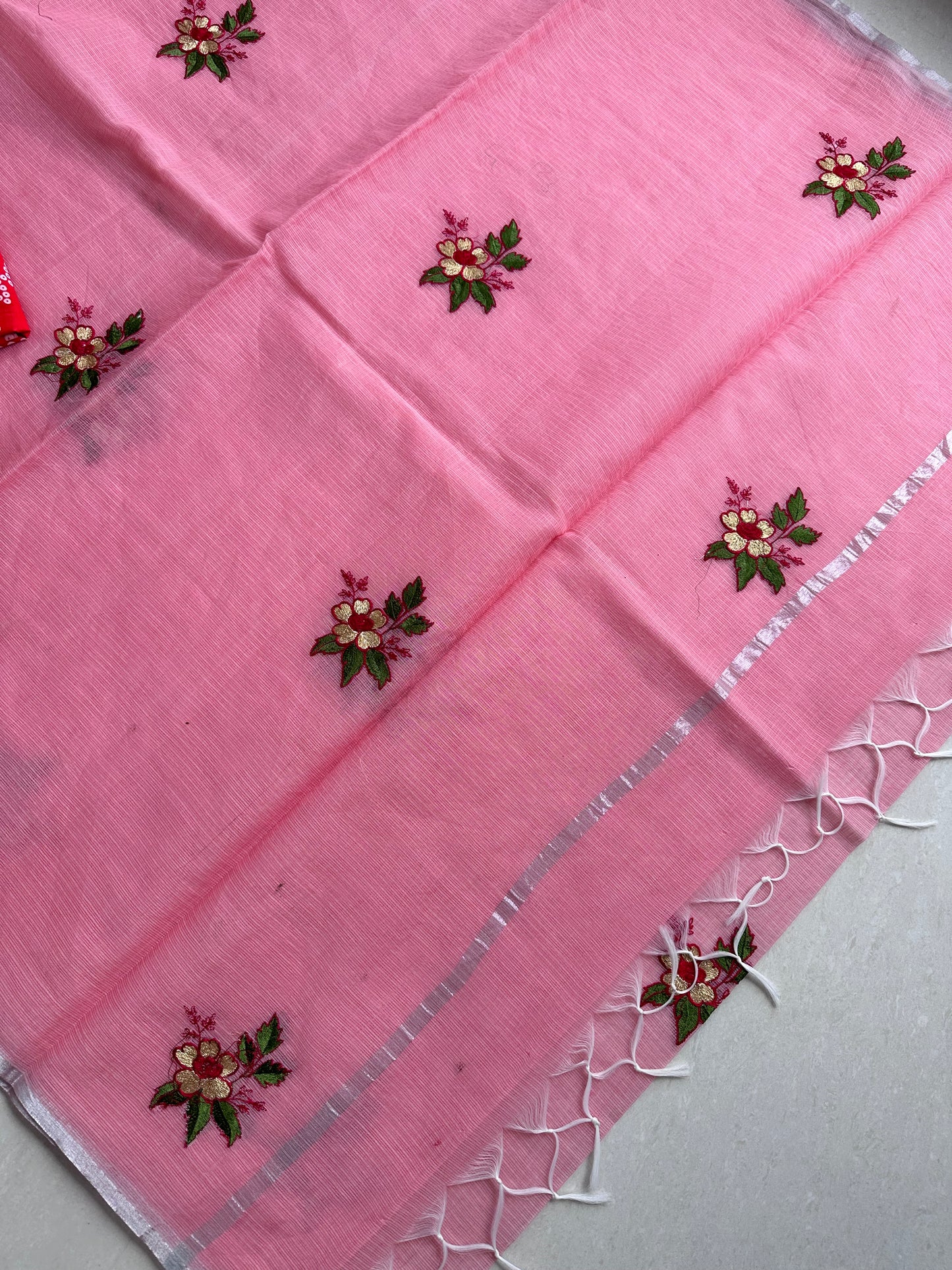 Embroidered Kota Cotton Doria Saree