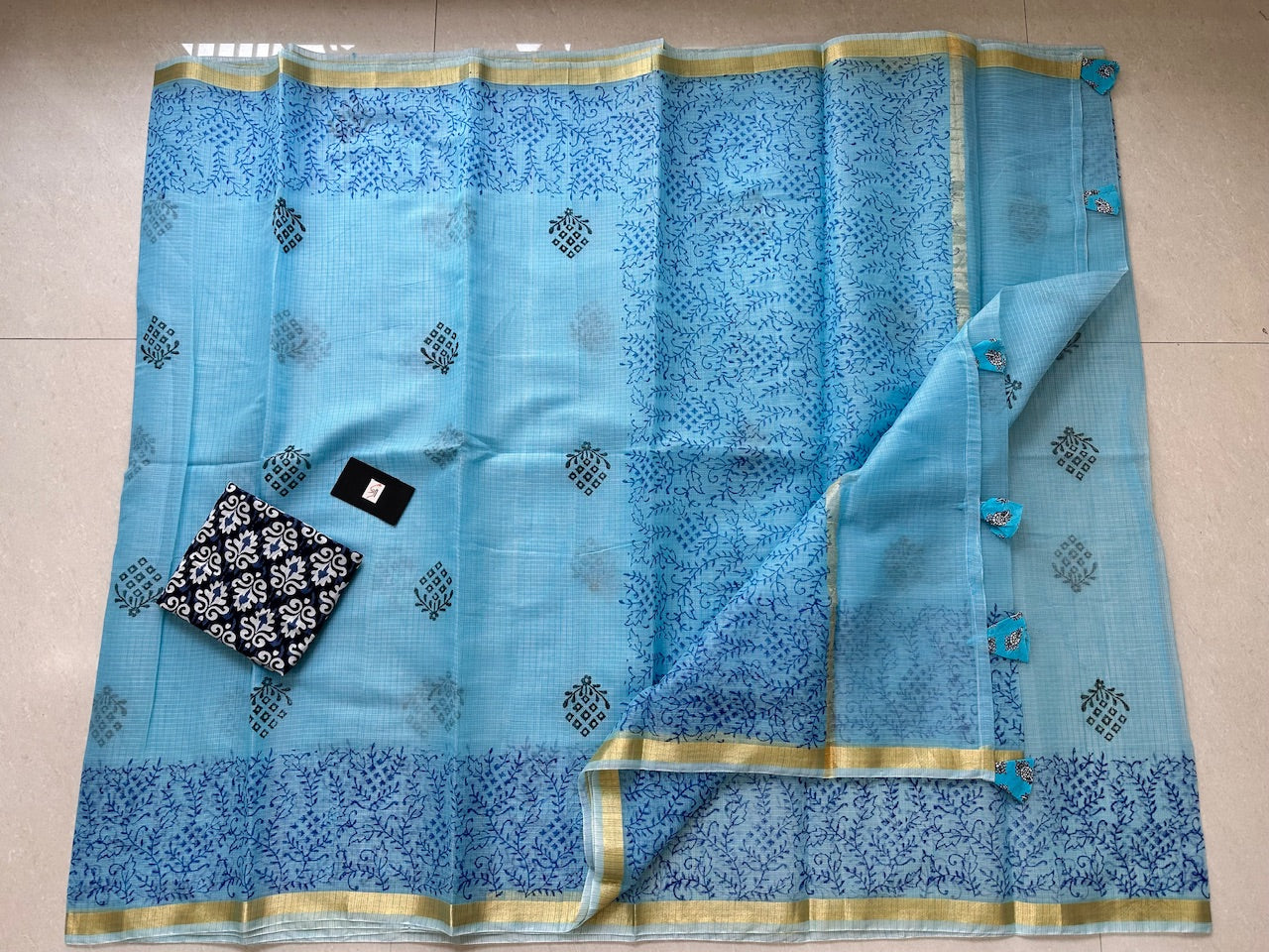 HandBlock Printed Kota Cotton Doria Saree