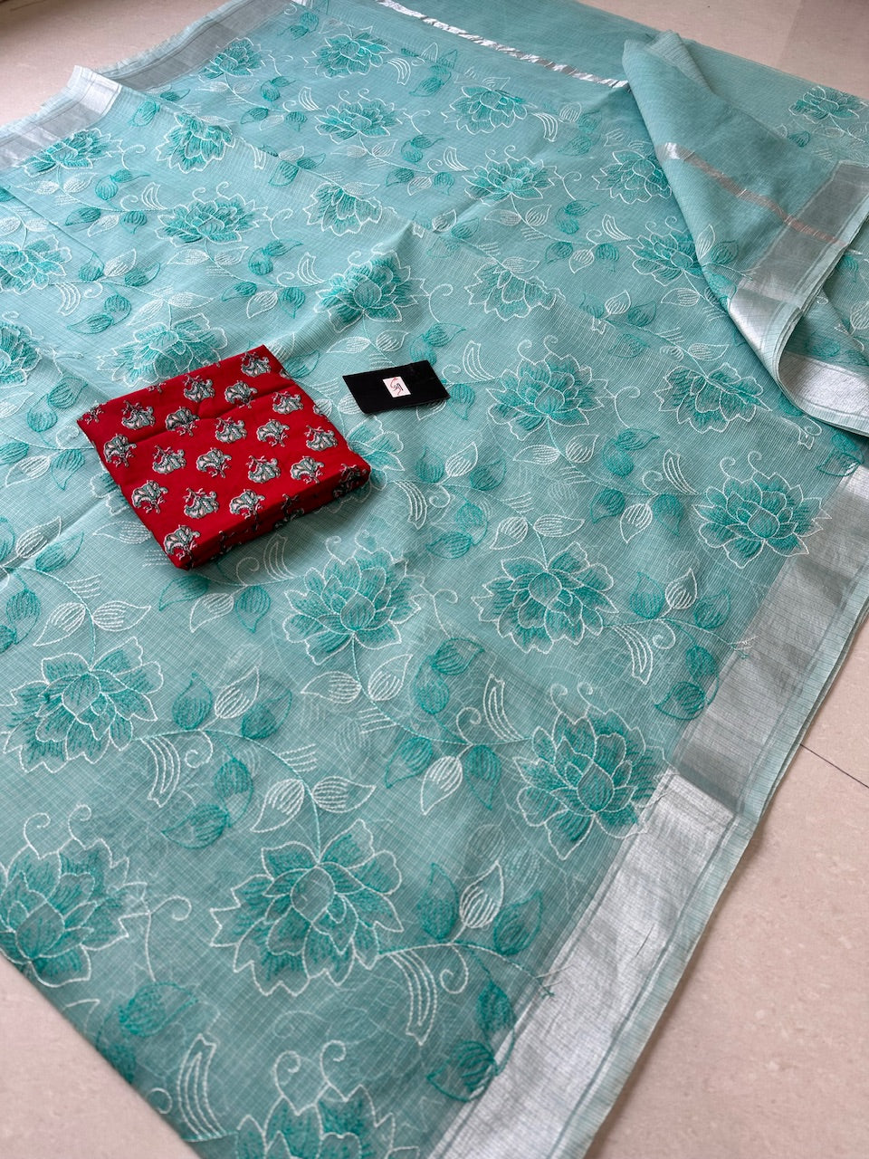 Embroidered Kota Cotton Doria Saree