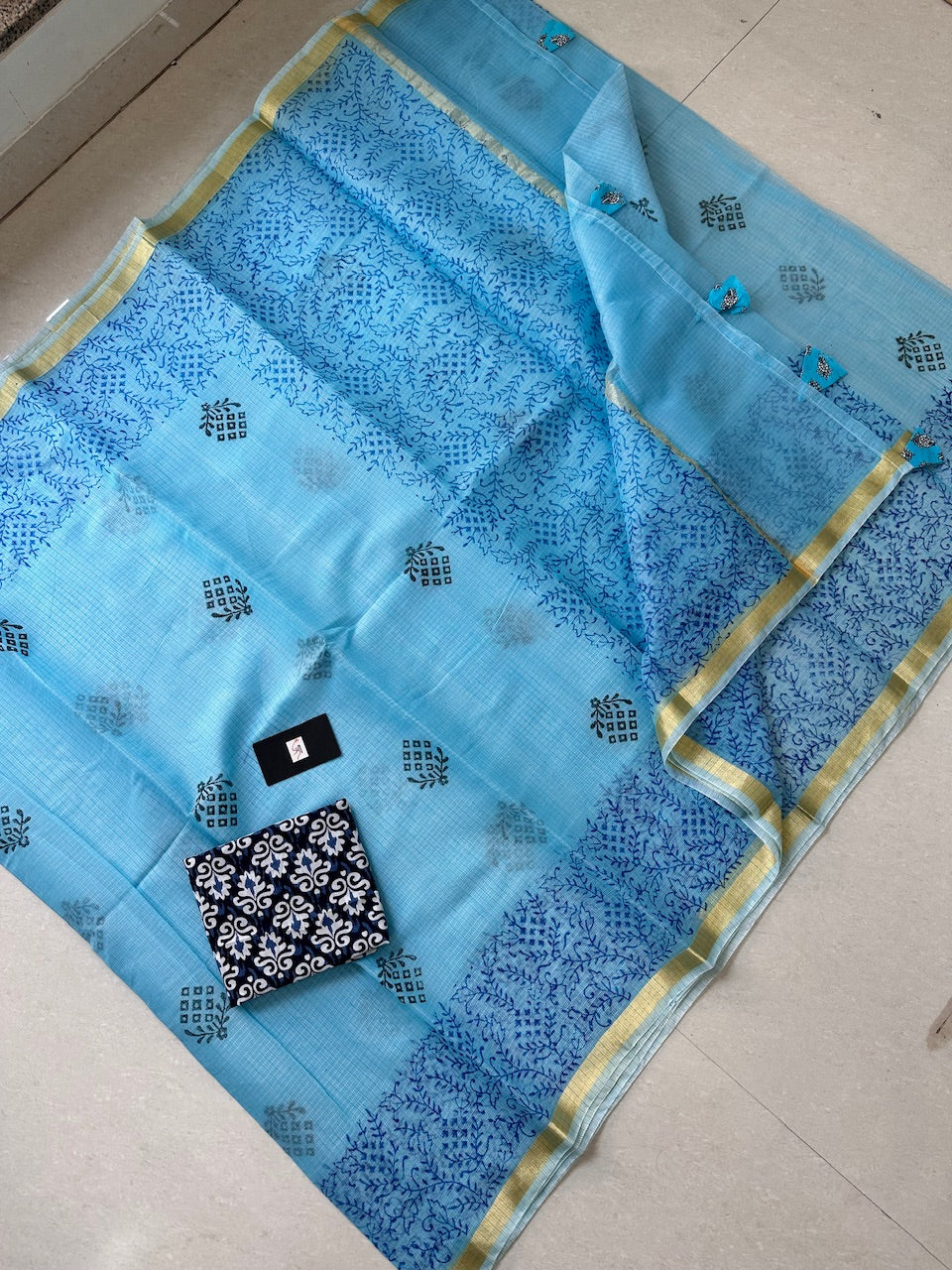 HandBlock Printed Kota Cotton Doria Saree