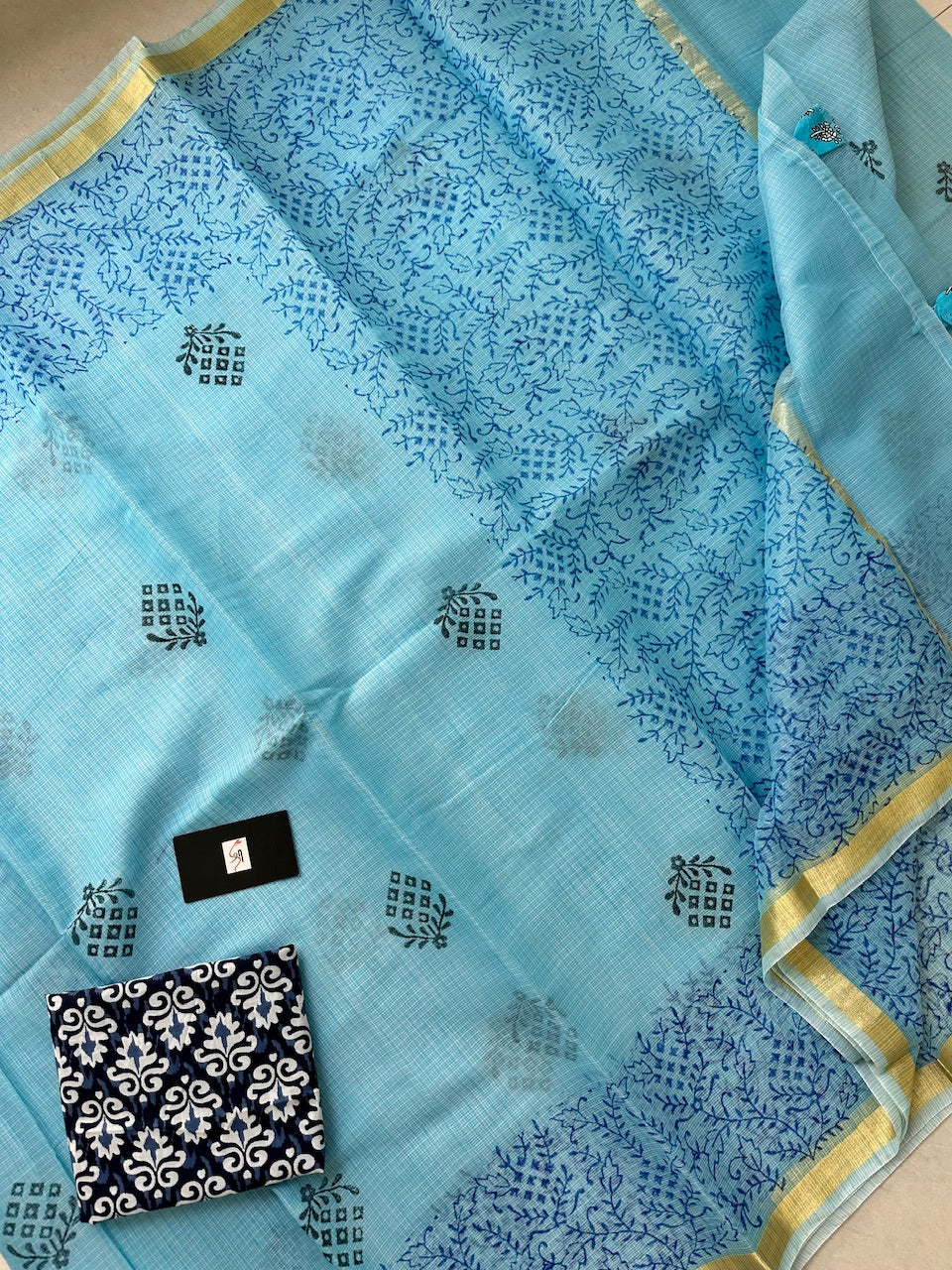 HandBlock Printed Kota Cotton Doria Saree