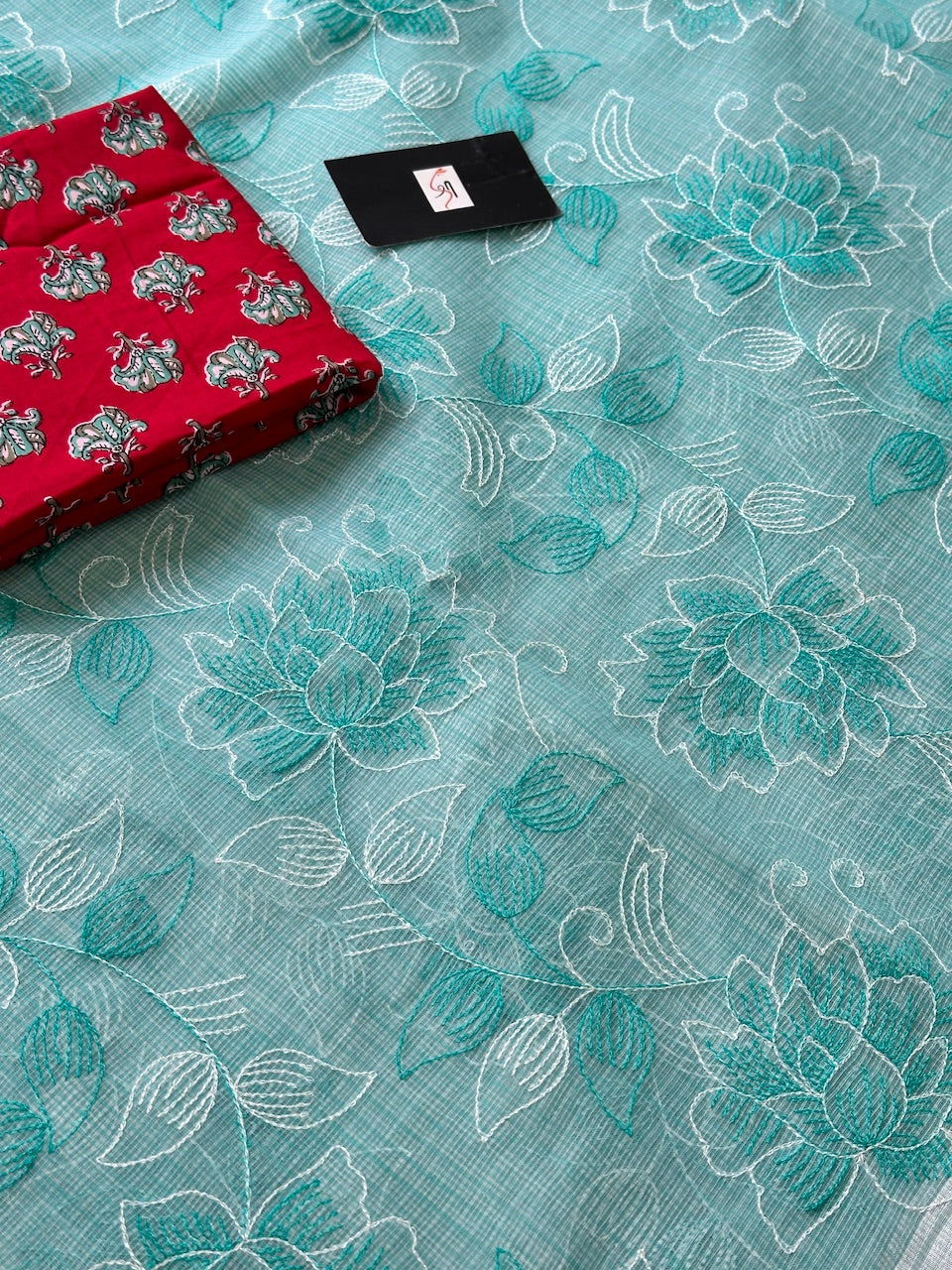 Embroidered Kota Cotton Doria Saree