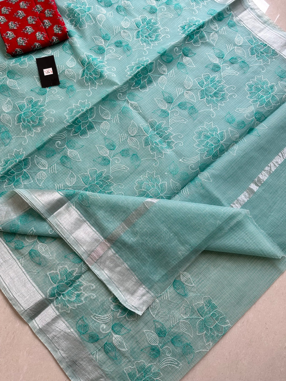 Embroidered Kota Cotton Doria Saree