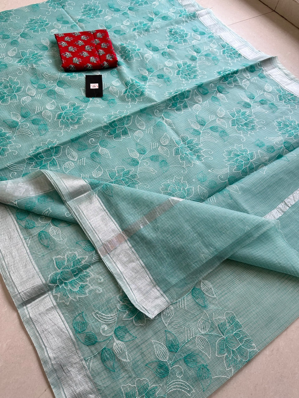 Embroidered Kota Cotton Doria Saree