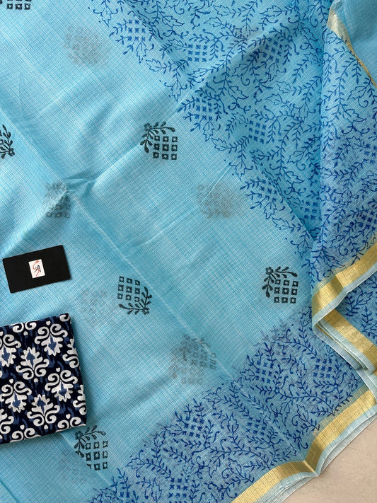 HandBlock Printed Kota Cotton Doria Saree