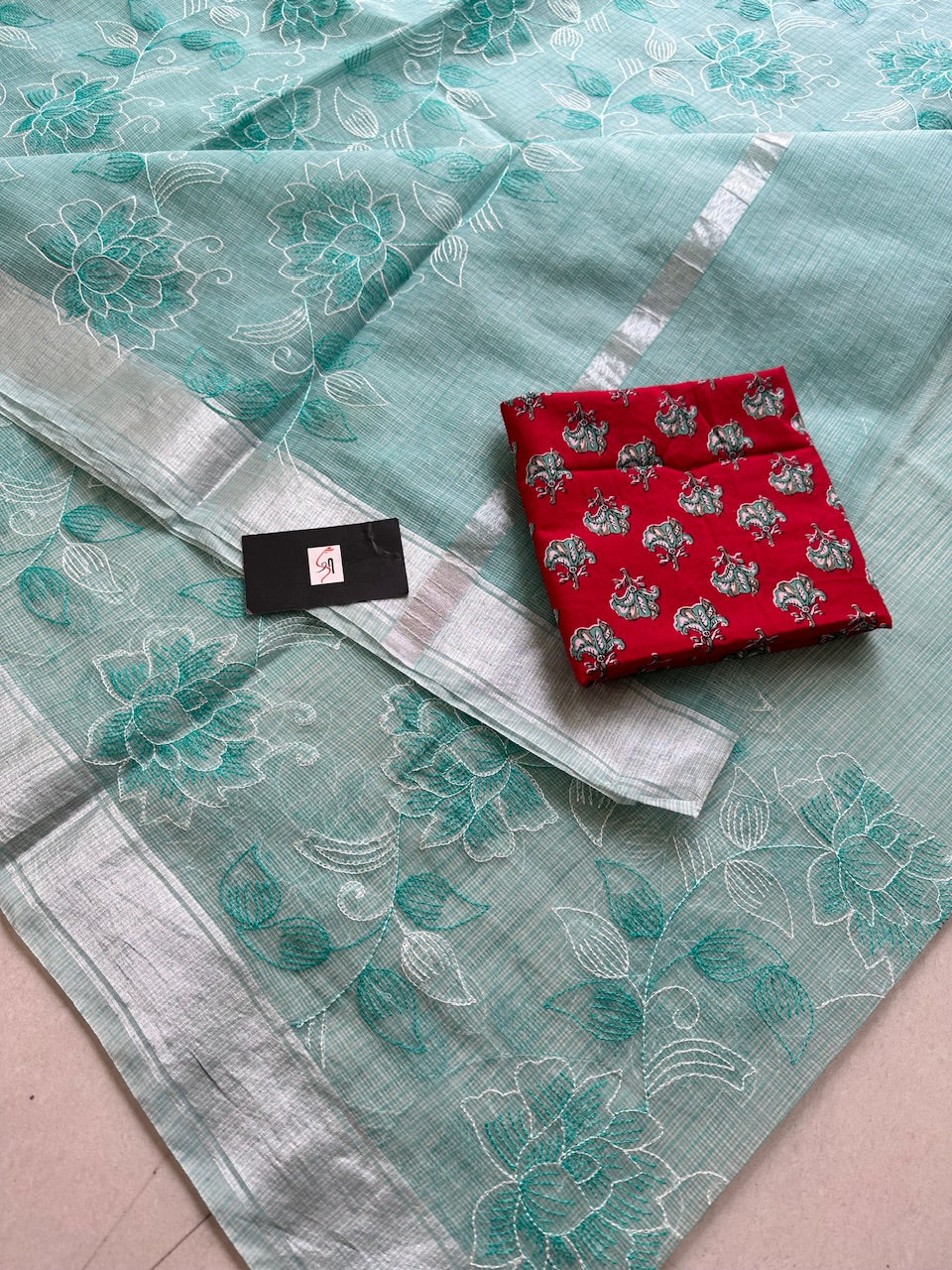 Embroidered Kota Cotton Doria Saree