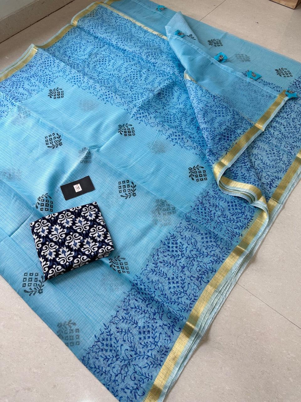 HandBlock Printed Kota Cotton Doria Saree