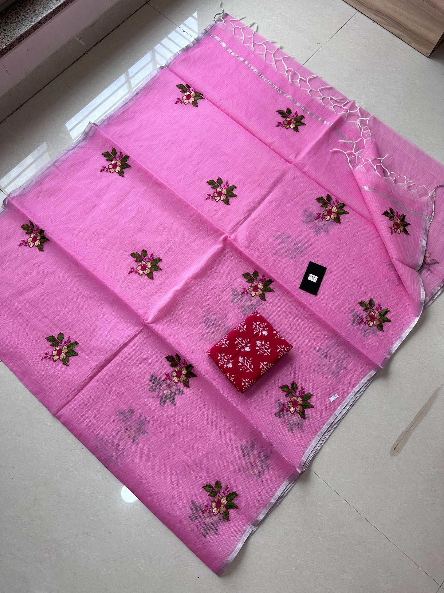 Embroidered Kota Cotton Doria Saree