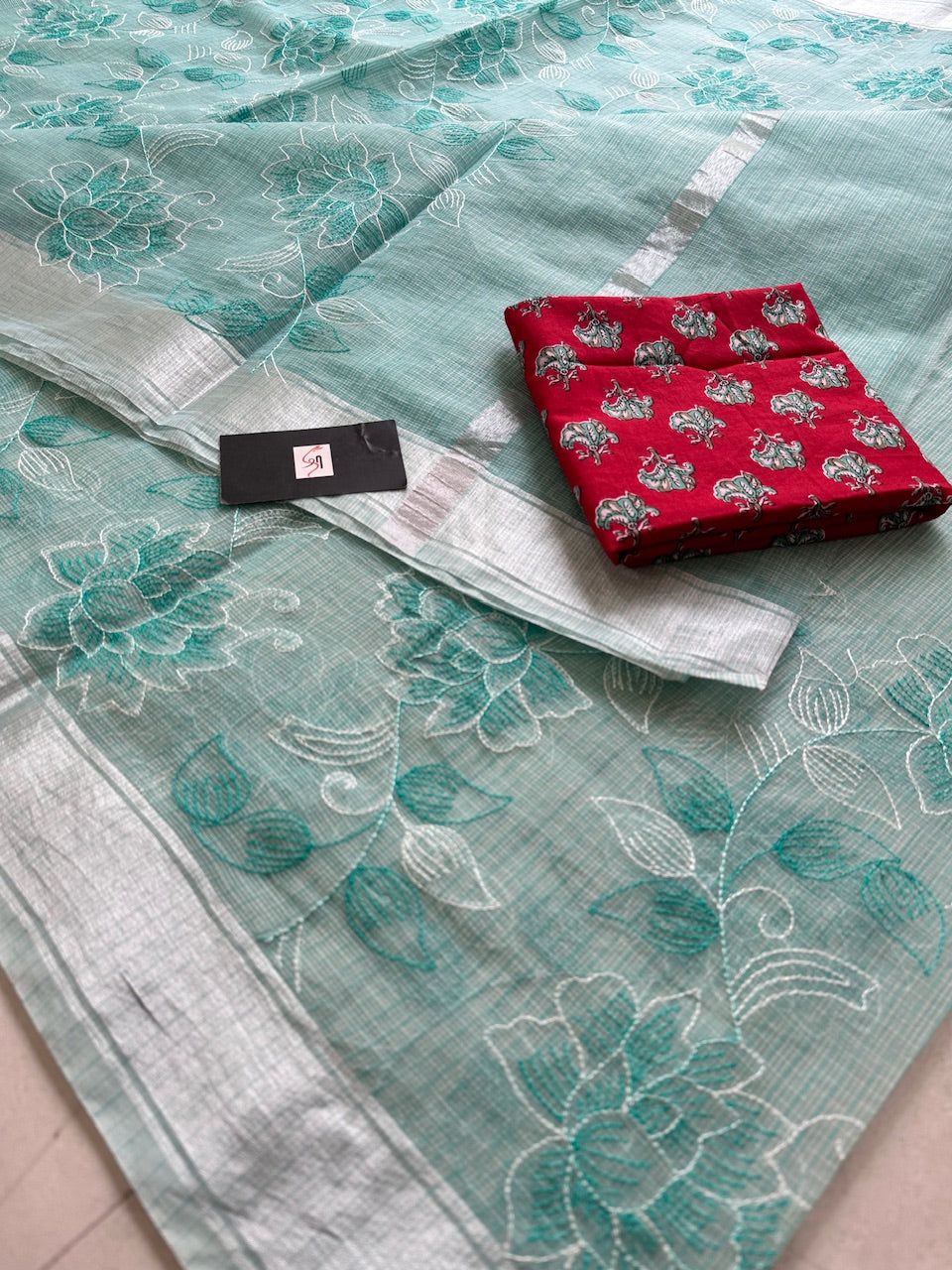 Embroidered Kota Cotton Doria Saree