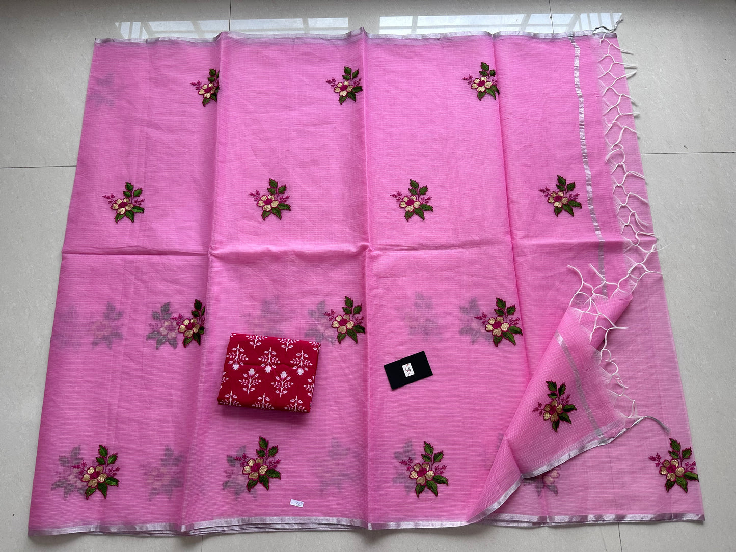 Embroidered Kota Cotton Doria Saree