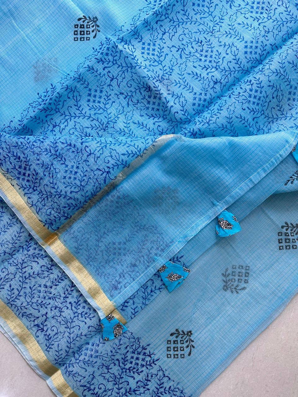 HandBlock Printed Kota Cotton Doria Saree