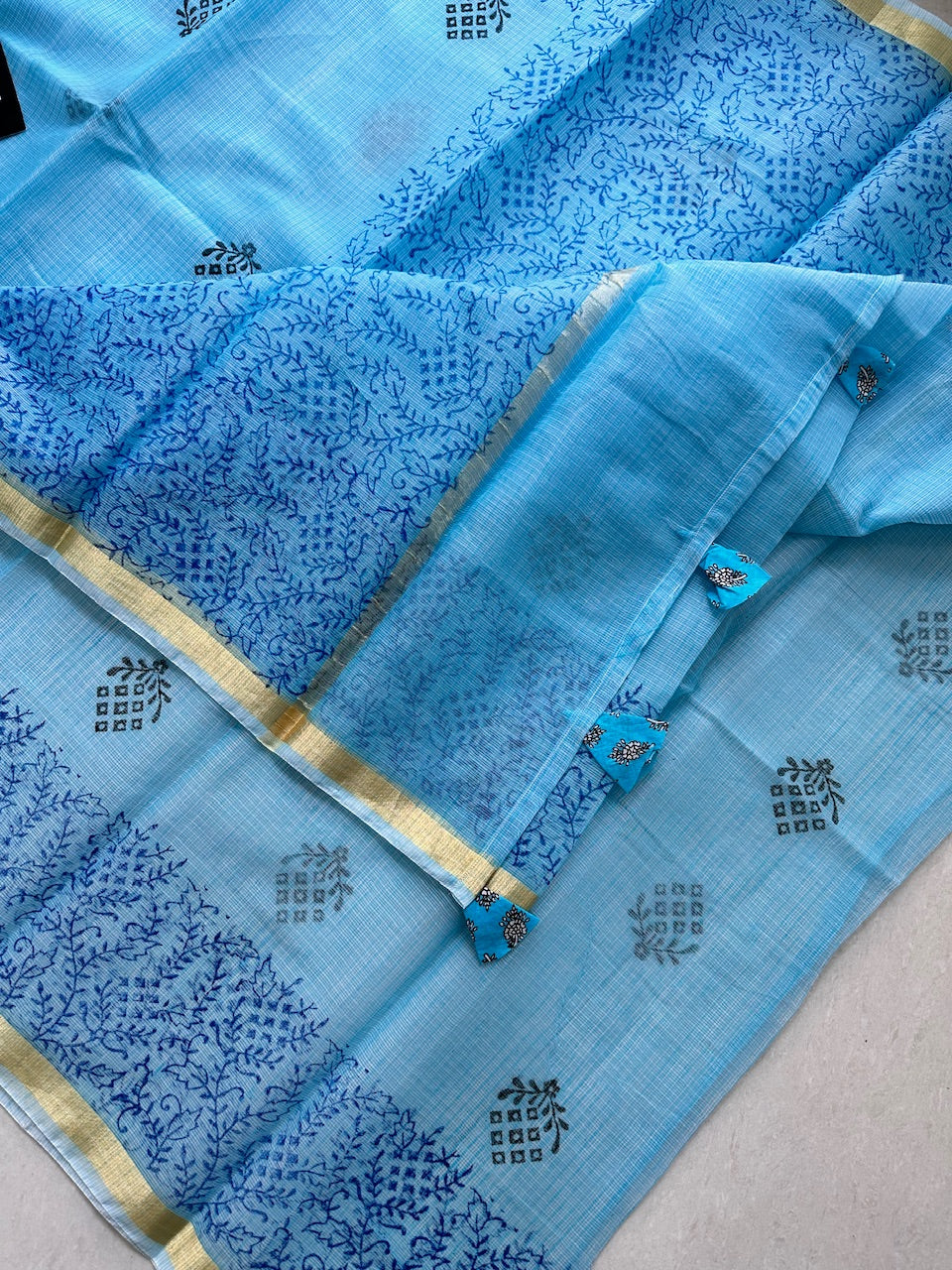 HandBlock Printed Kota Cotton Doria Saree