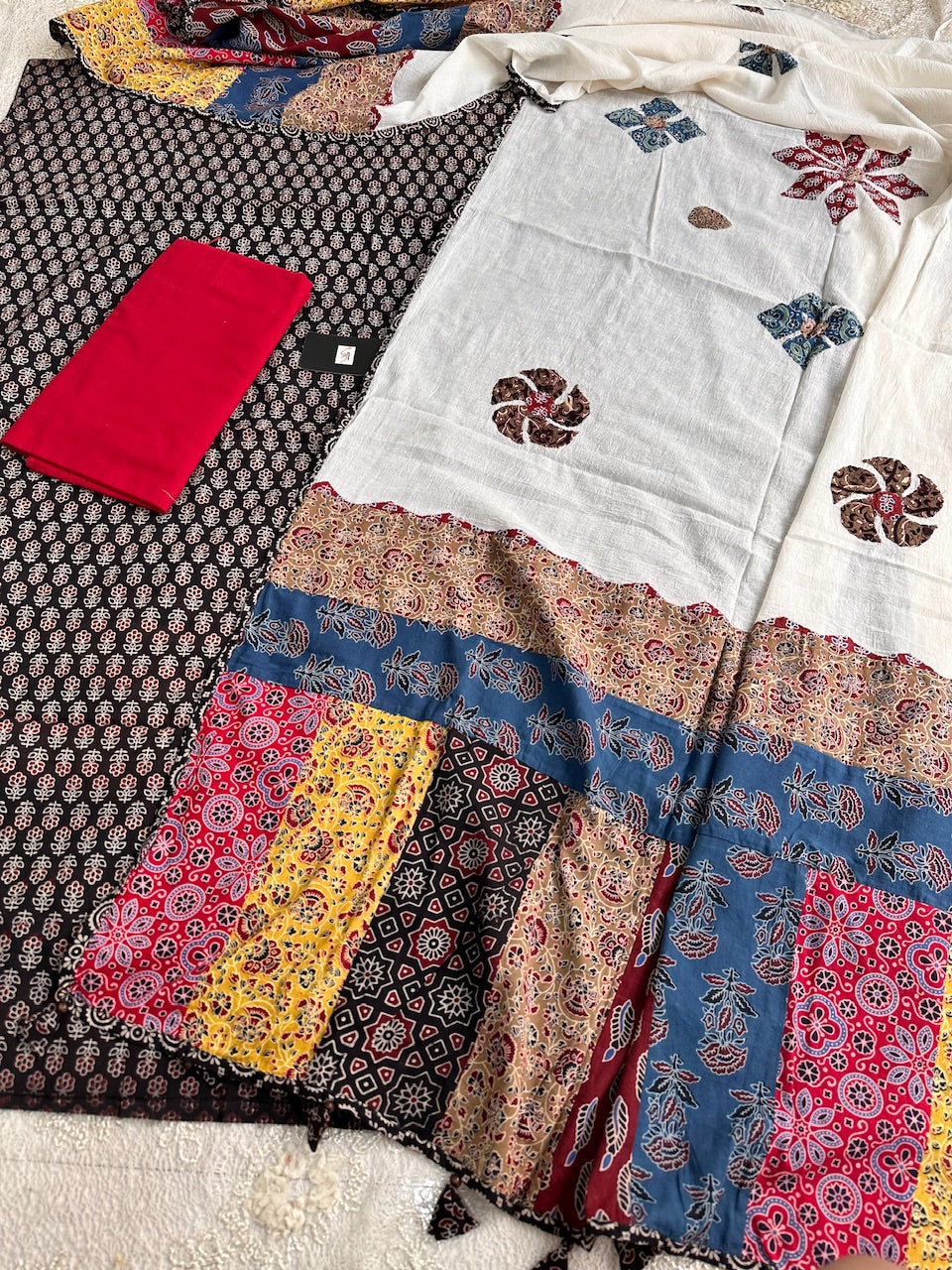 Pure HandBlock Printed Premium Cotton Suit with Appliqué Dupatta