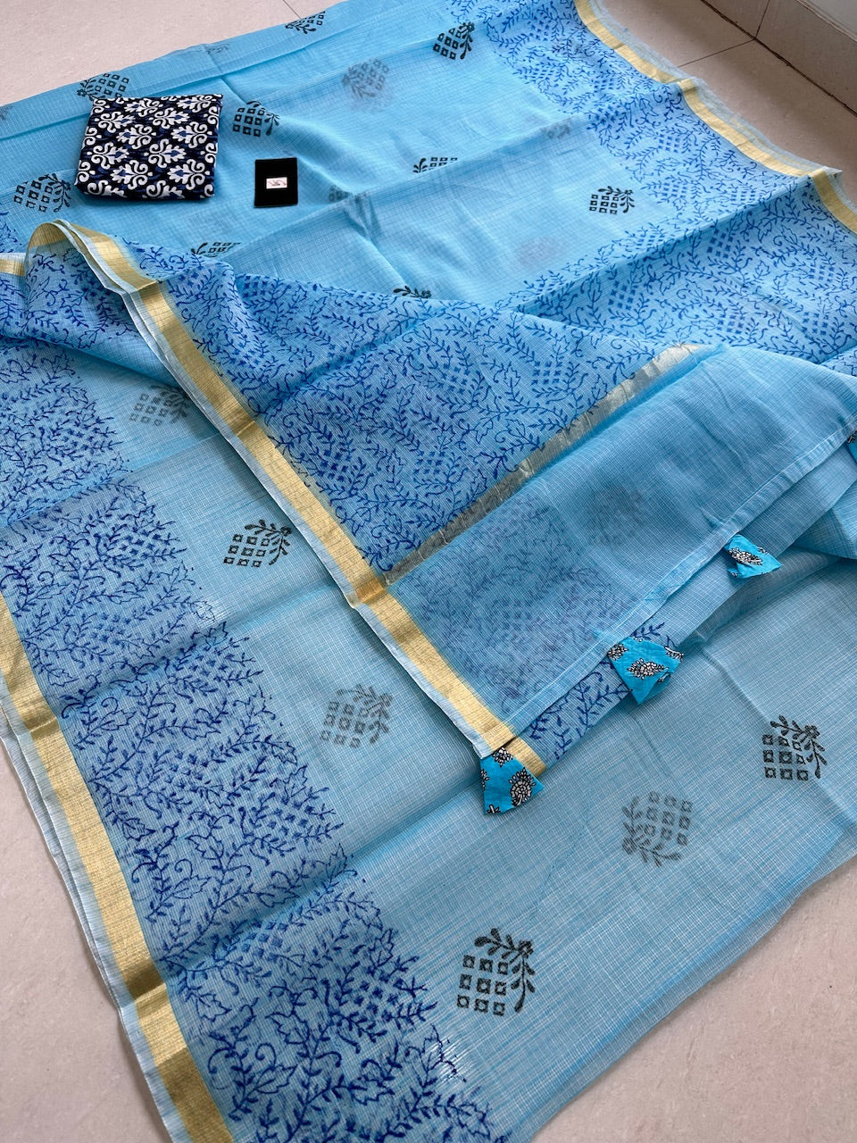 HandBlock Printed Kota Cotton Doria Saree