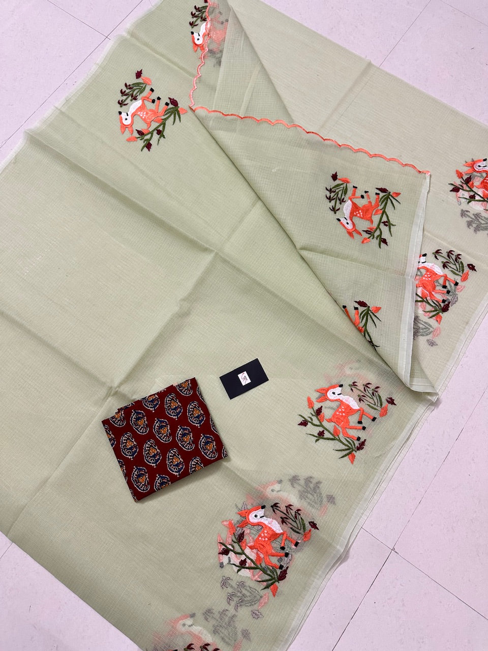 Embroidered Kota Cotton Doria Saree