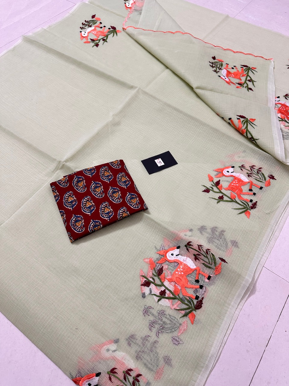 Embroidered Kota Cotton Doria Saree