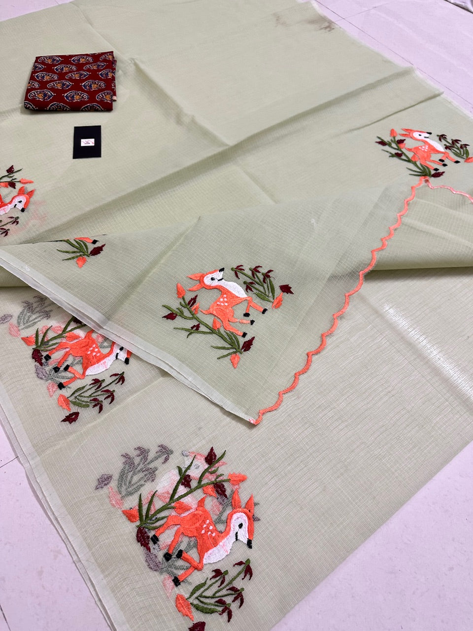 Embroidered Kota Cotton Doria Saree