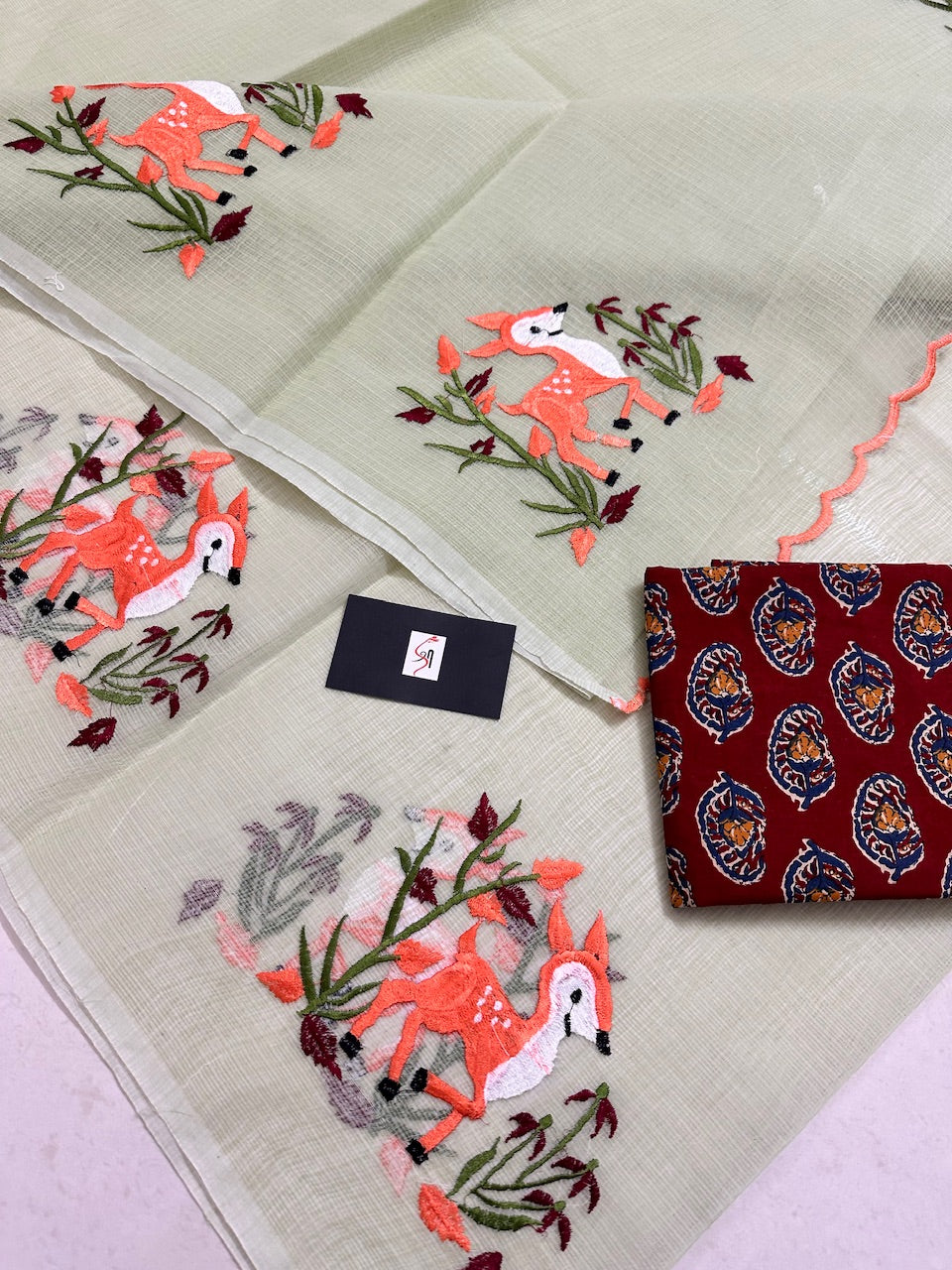 Embroidered Kota Cotton Doria Saree