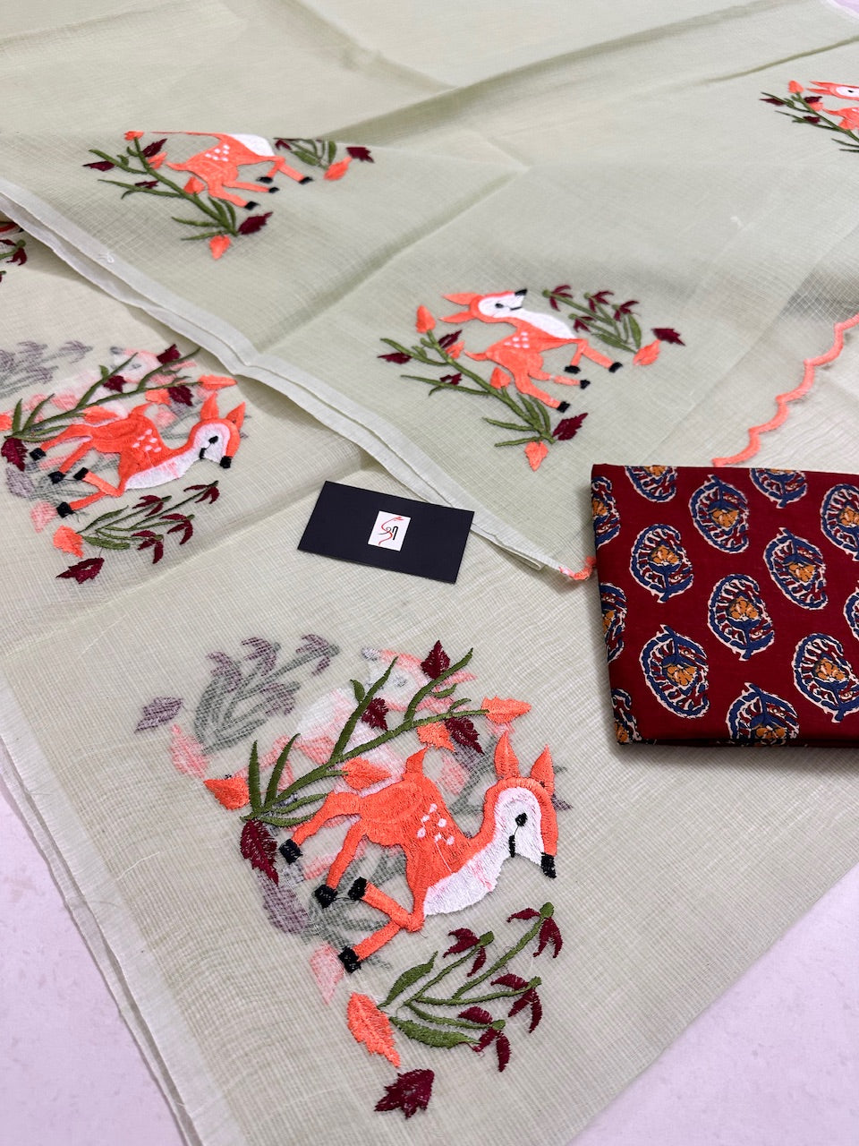 Embroidered Kota Cotton Doria Saree