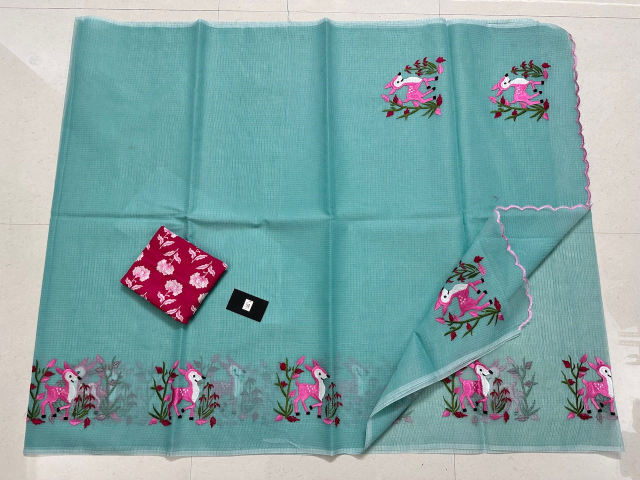 Embroidered Kota Cotton Doria Saree