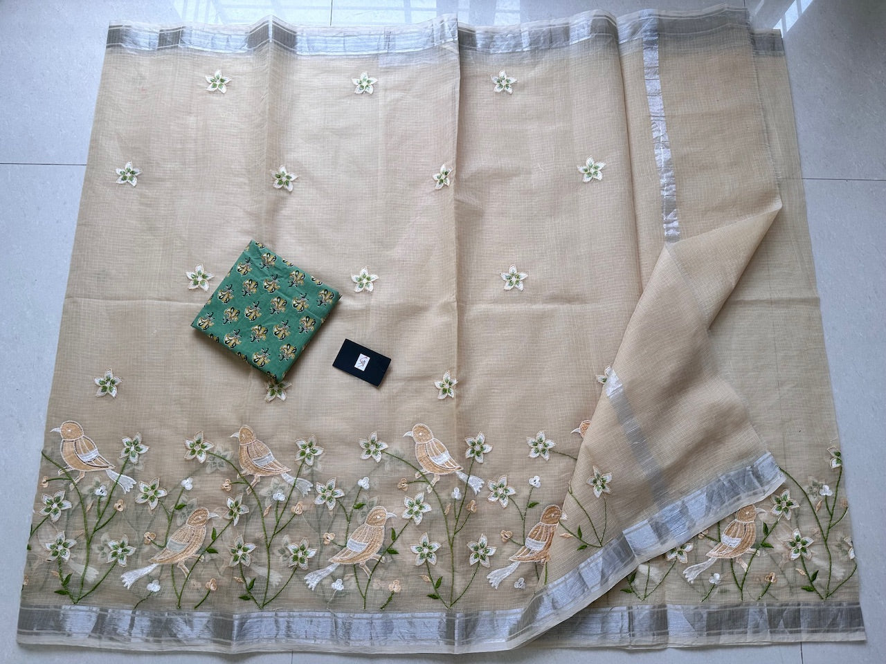 Embroidered Kota Cotton Doria Saree