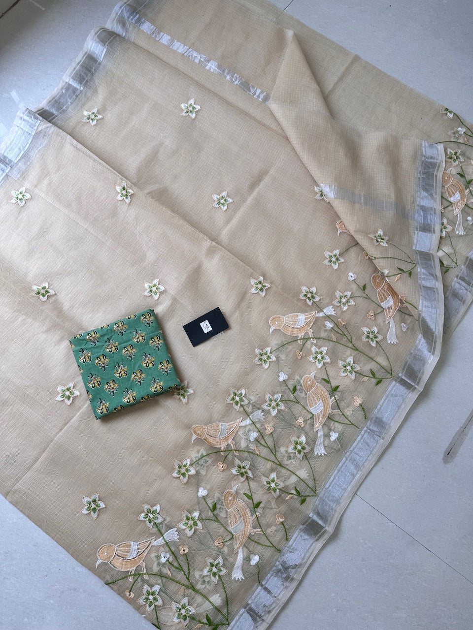 Embroidered Kota Cotton Doria Saree