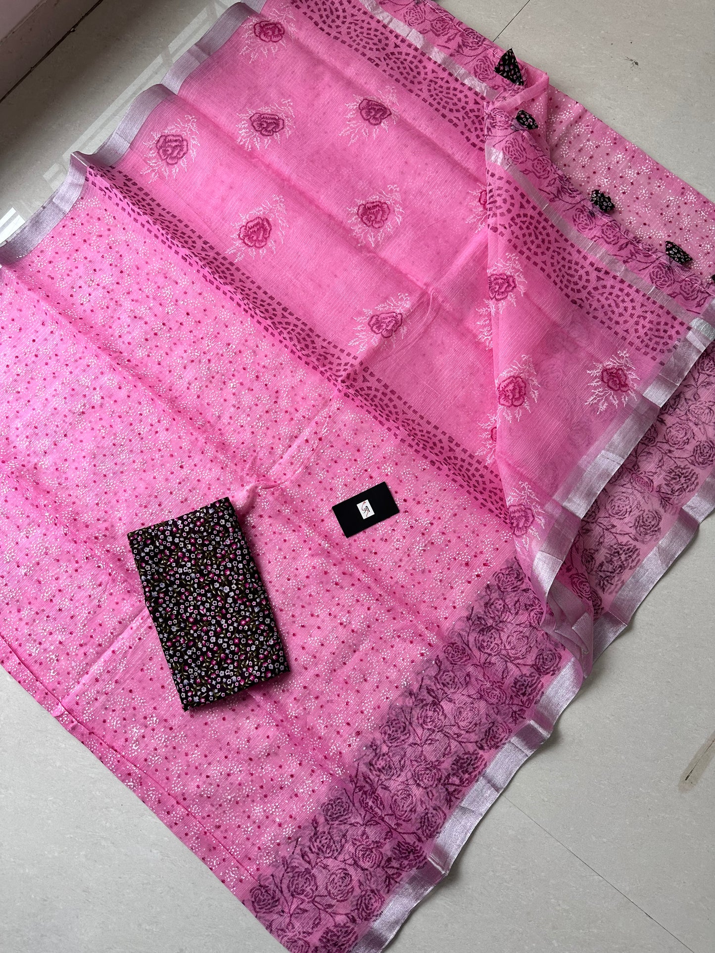 HandBlock Printed Kota Cotton Doria Saree