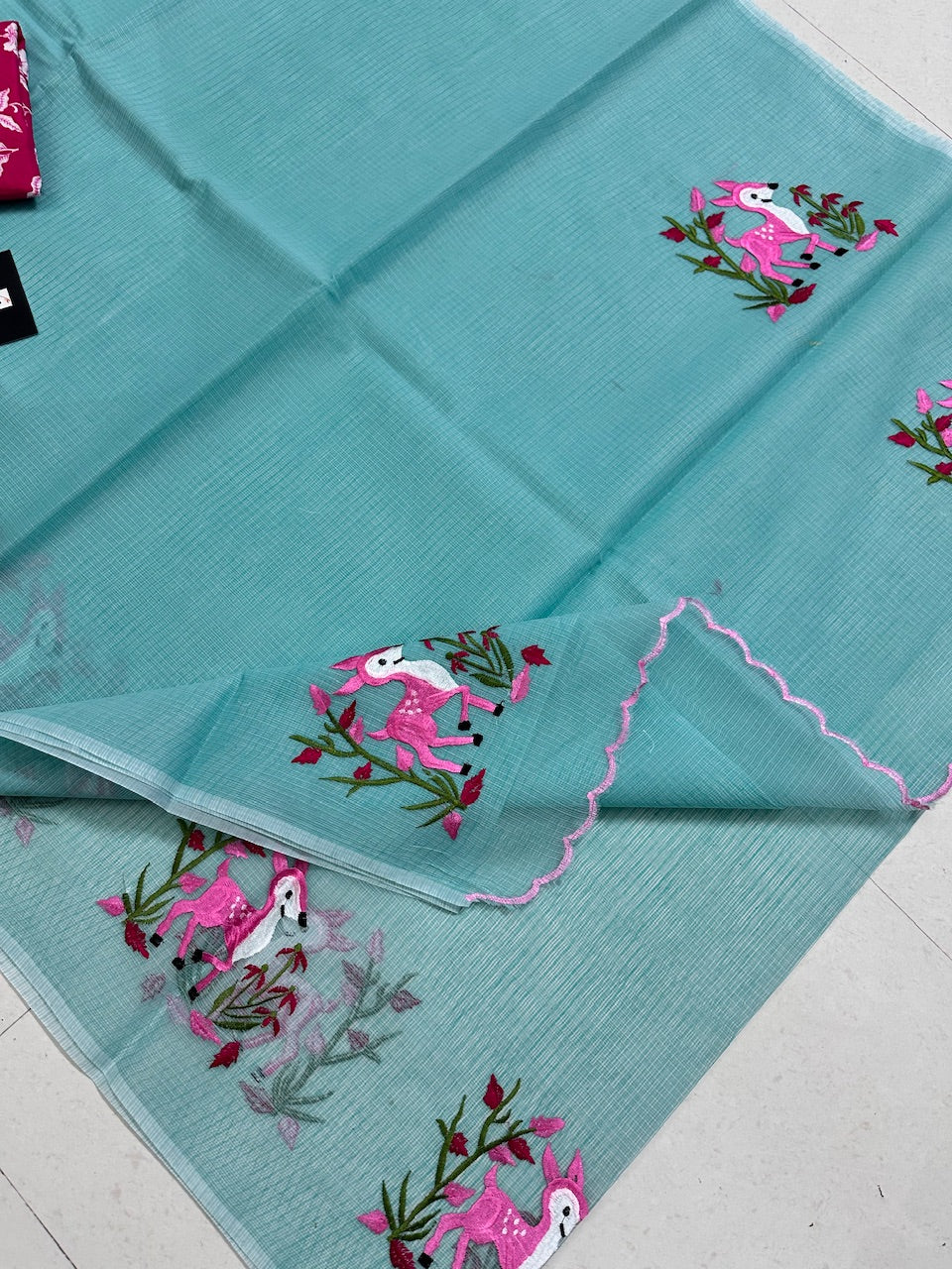 Embroidered Kota Cotton Doria Saree