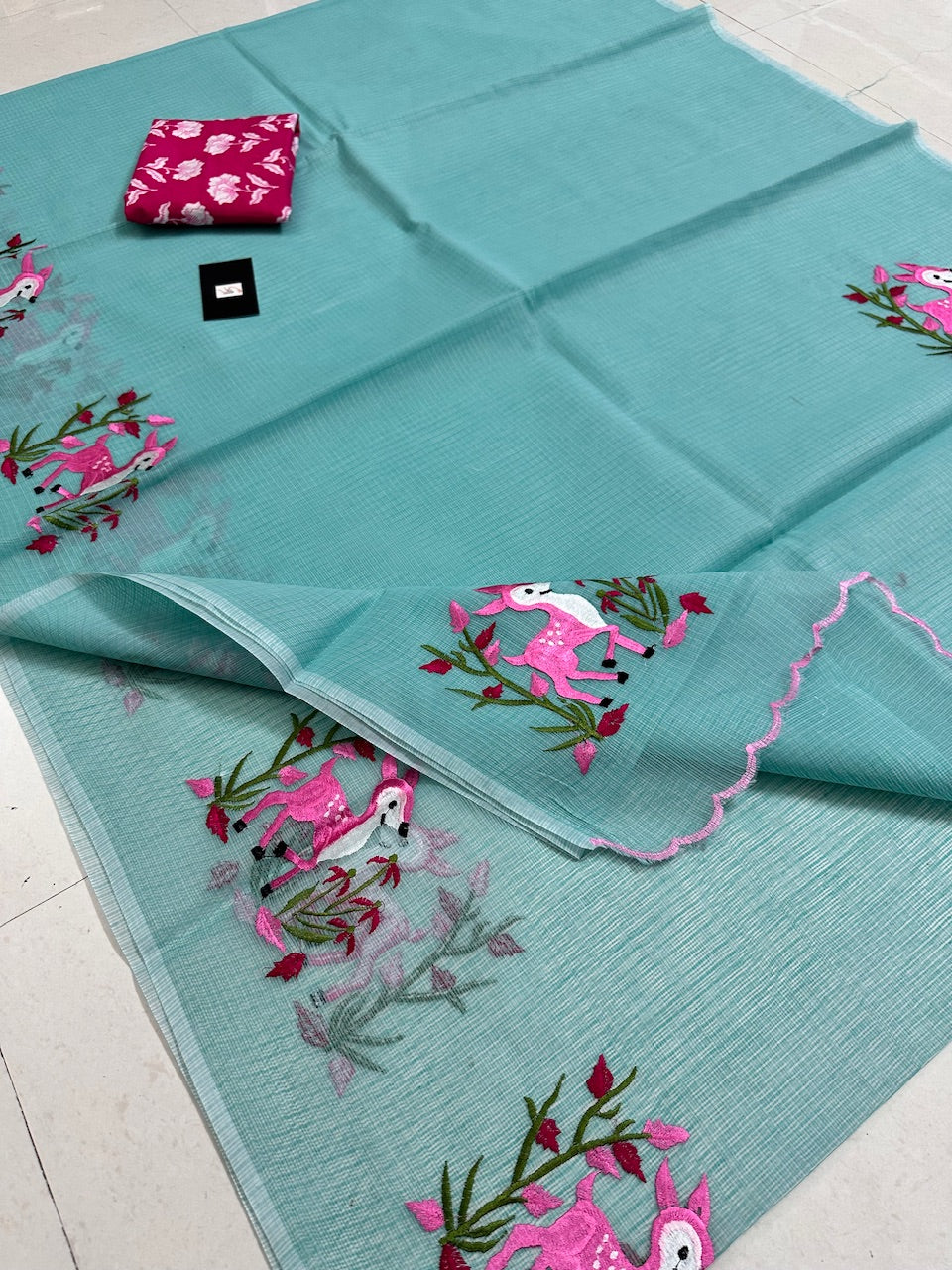 Embroidered Kota Cotton Doria Saree