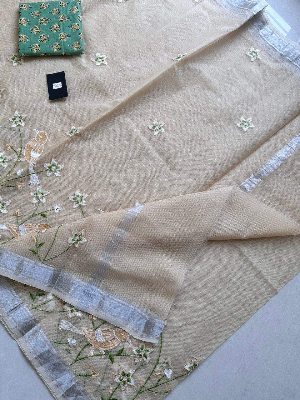 Embroidered Kota Cotton Doria Saree