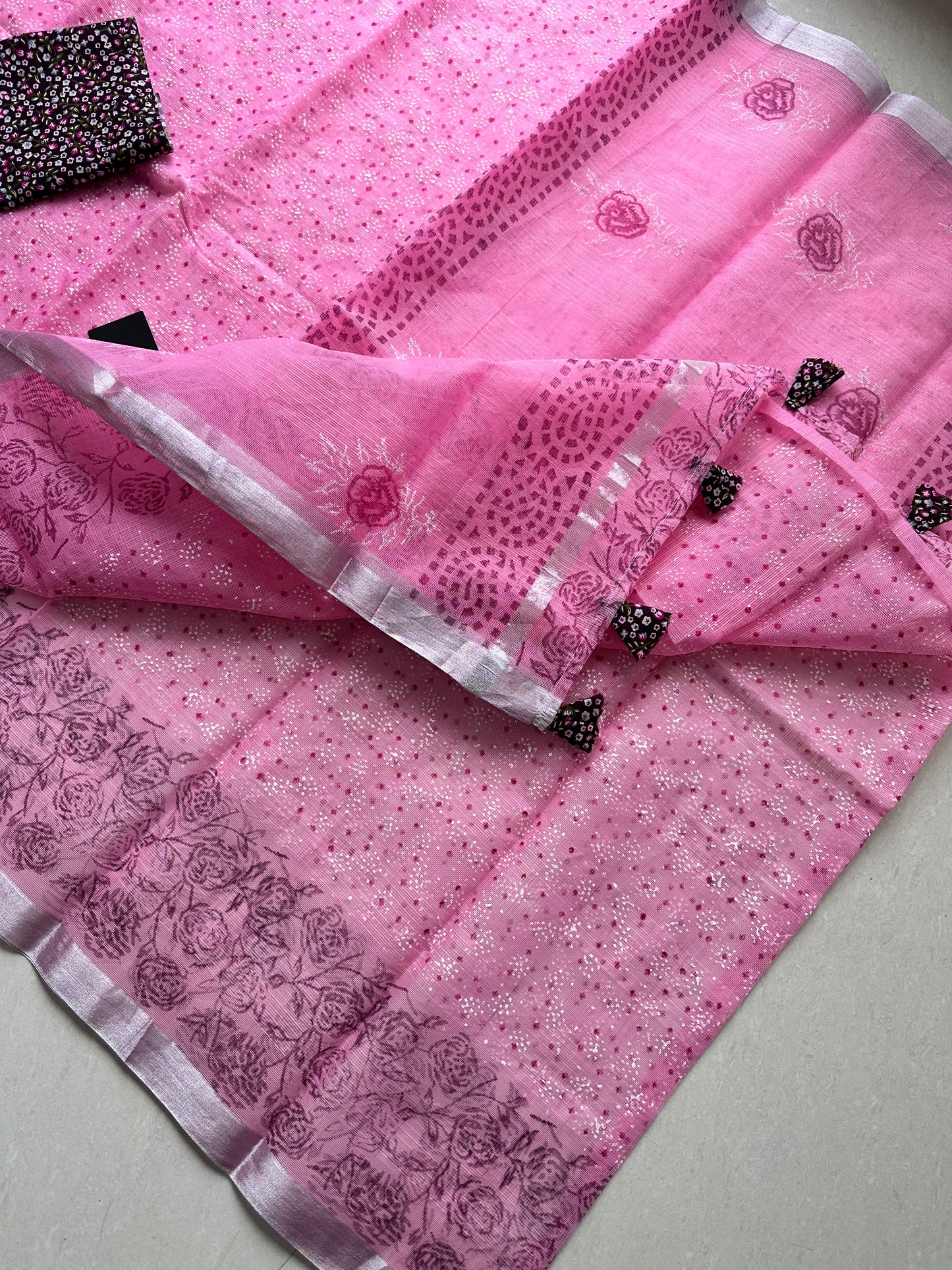 HandBlock Printed Kota Cotton Doria Saree