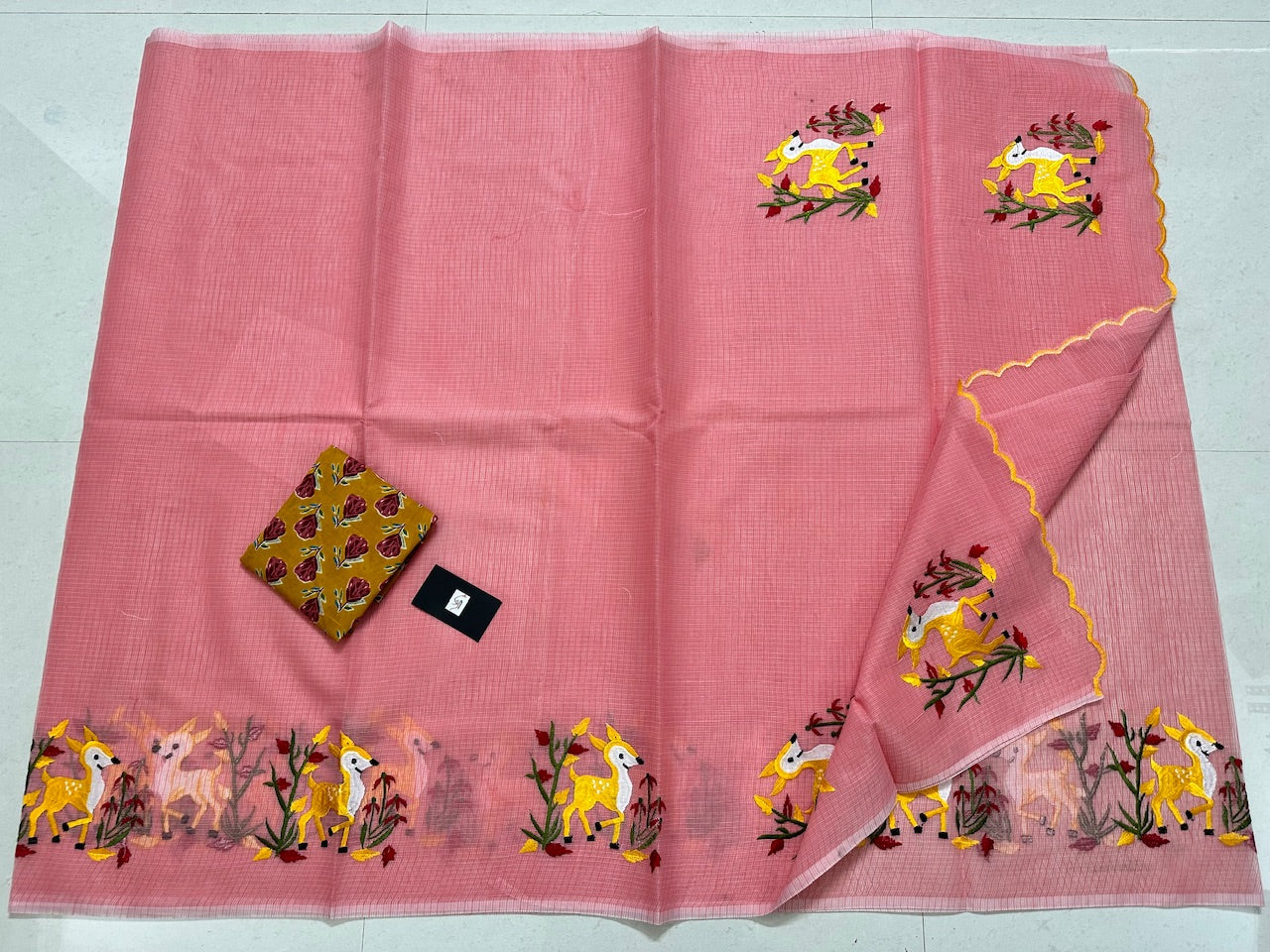 Embroidered Kota Cotton Doria Saree