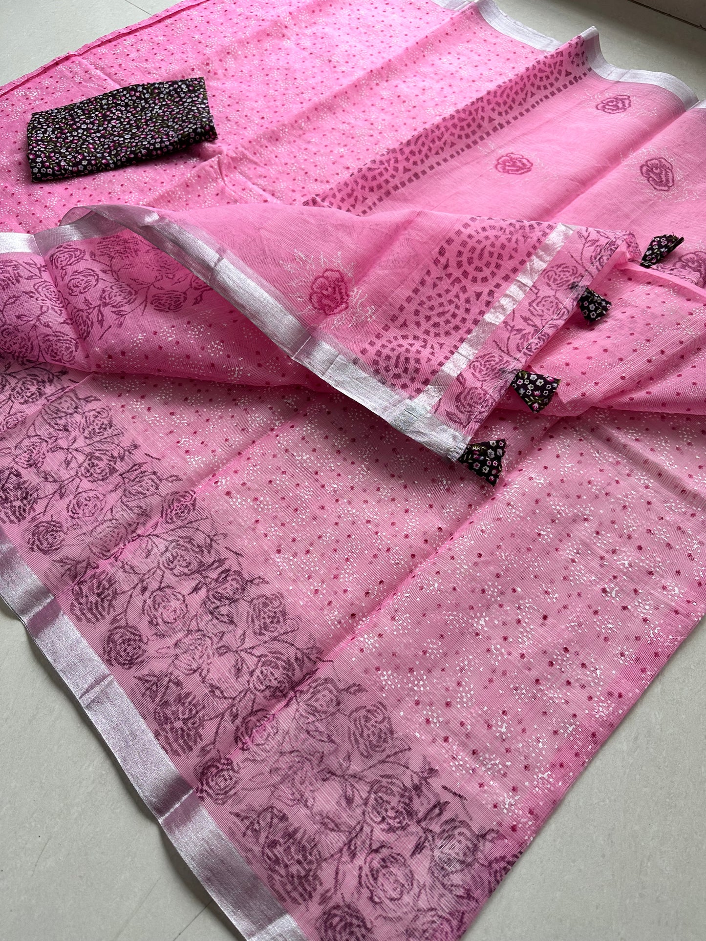 HandBlock Printed Kota Cotton Doria Saree