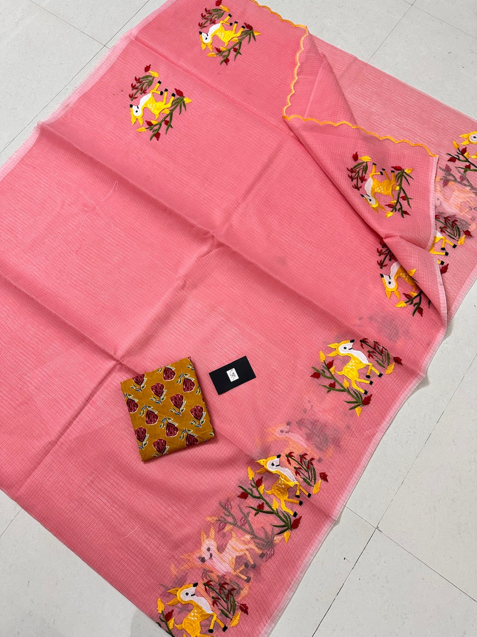 Embroidered Kota Cotton Doria Saree