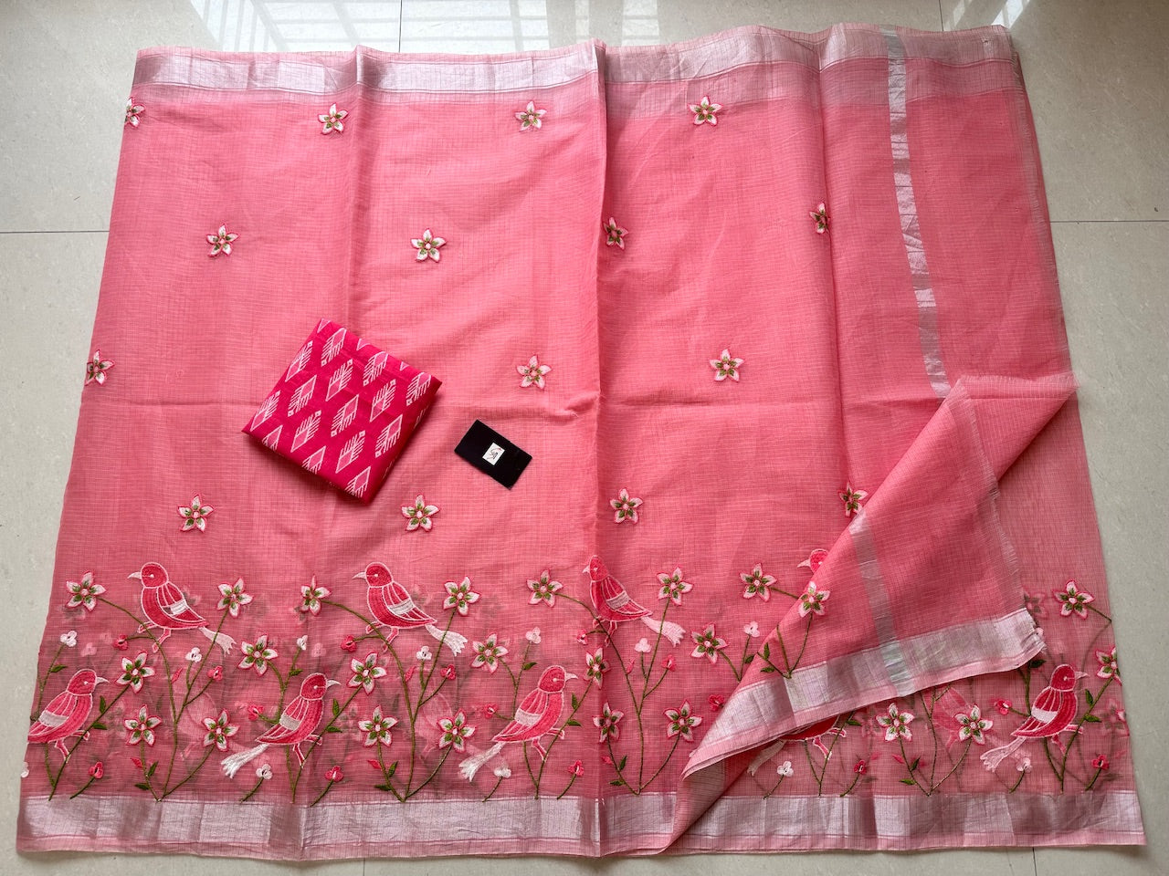 Embroidered Kota Cotton Doria Saree