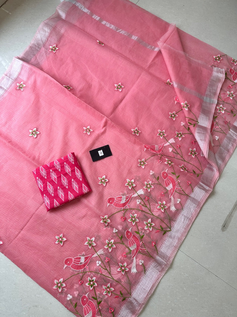 Embroidered Kota Cotton Doria Saree