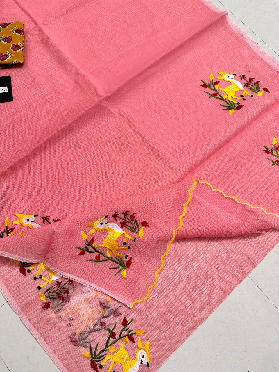 Embroidered Kota Cotton Doria Saree