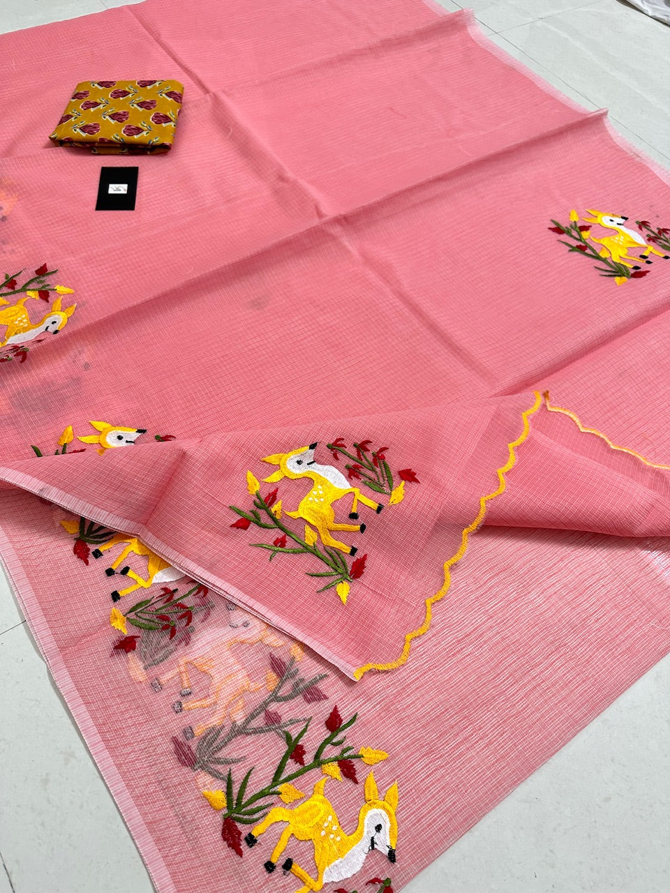 Embroidered Kota Cotton Doria Saree